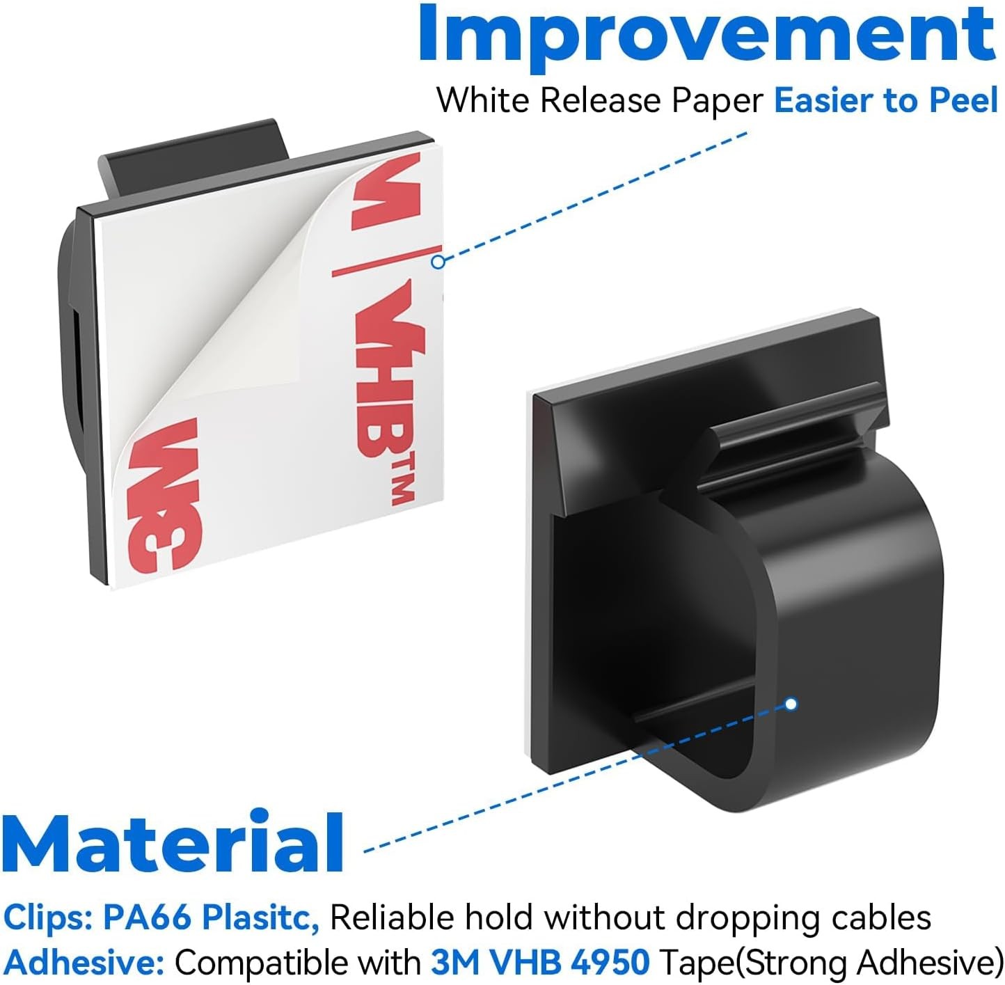 Large Cable Clips 40pcs with Strong Adhesive 40PCS, Black- L05(40PCS)