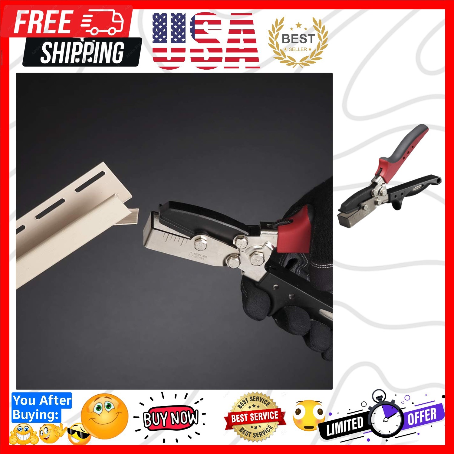 J-Channel Cutter, 8 7/8 in, Hardened steel - 1 Each