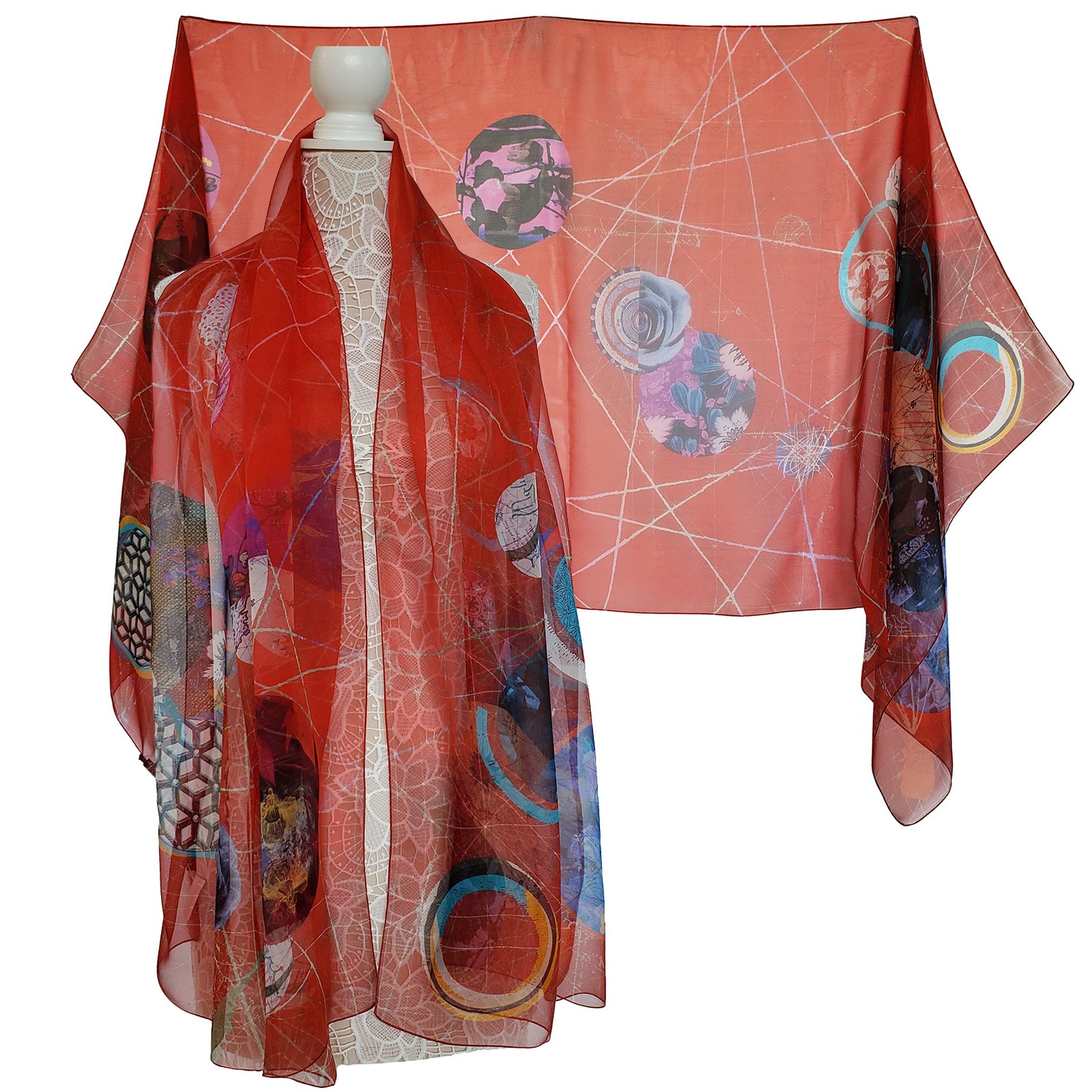CHRISTIAN LACROIX SCARF SILK GALACTIC PRINT FOULARD LONG 69" x 27"
