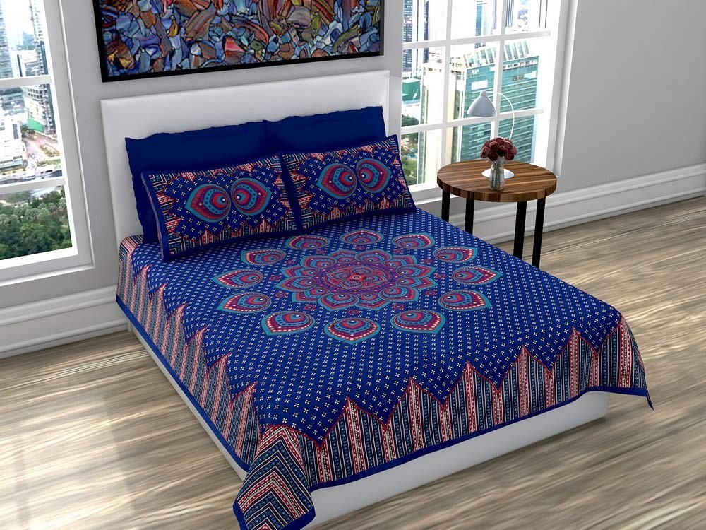 Jaipuri Cotton Double Bedsheet with Pillow Covers IB 153