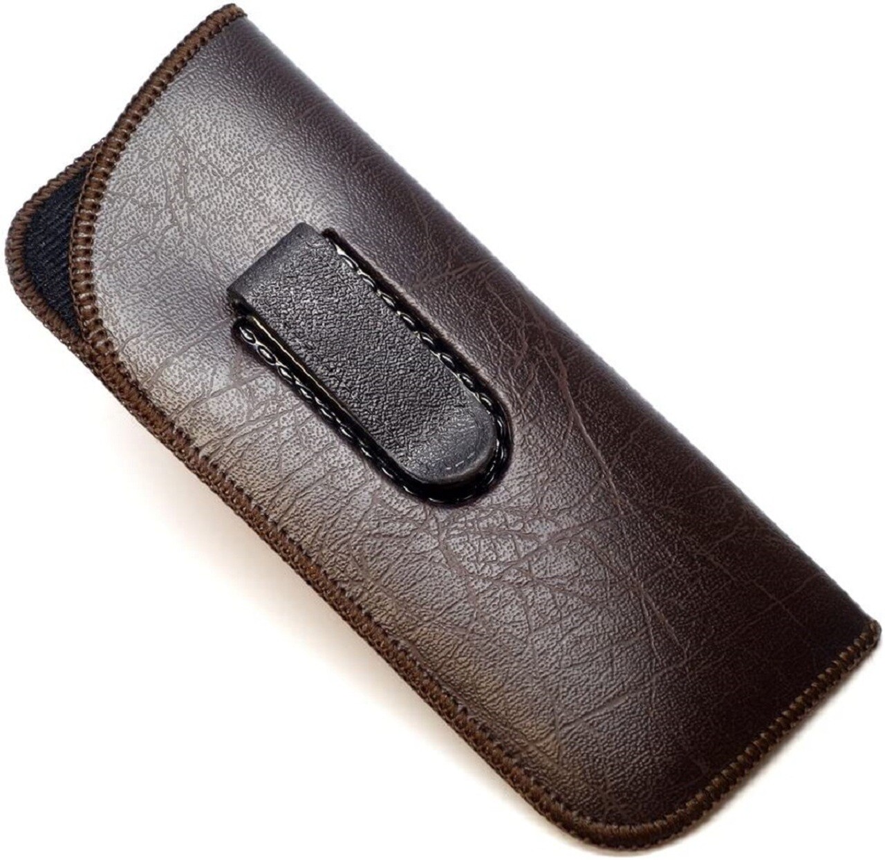 Half Clip Soft Felt Lined Eyeglass Case 6"Inch x 2.5" Black or Brown Syn.Leather