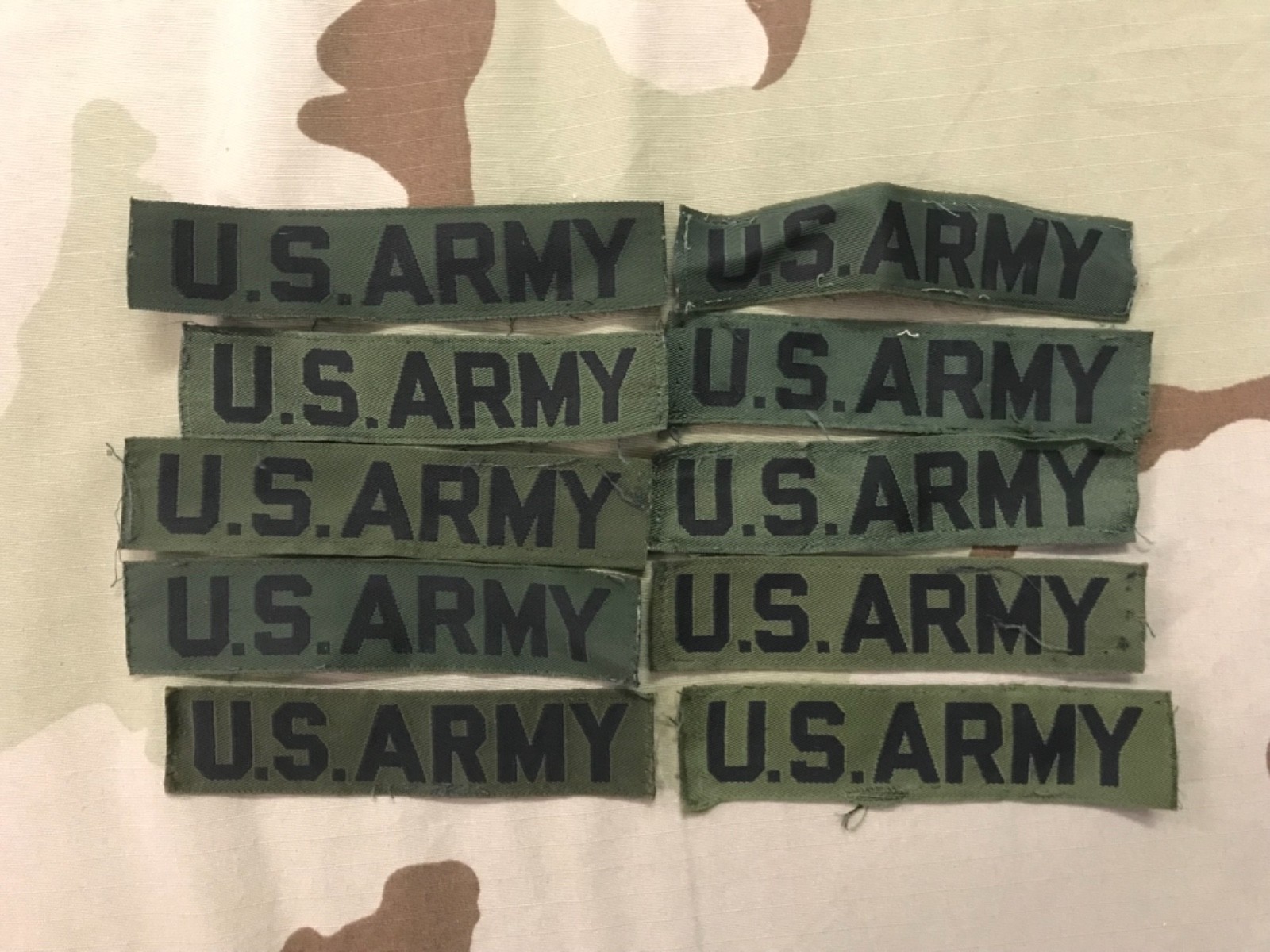 US ARMY VINTAGE NYLON USED NAME TAPE TAG WOVEN GREEN OD SET OF 10