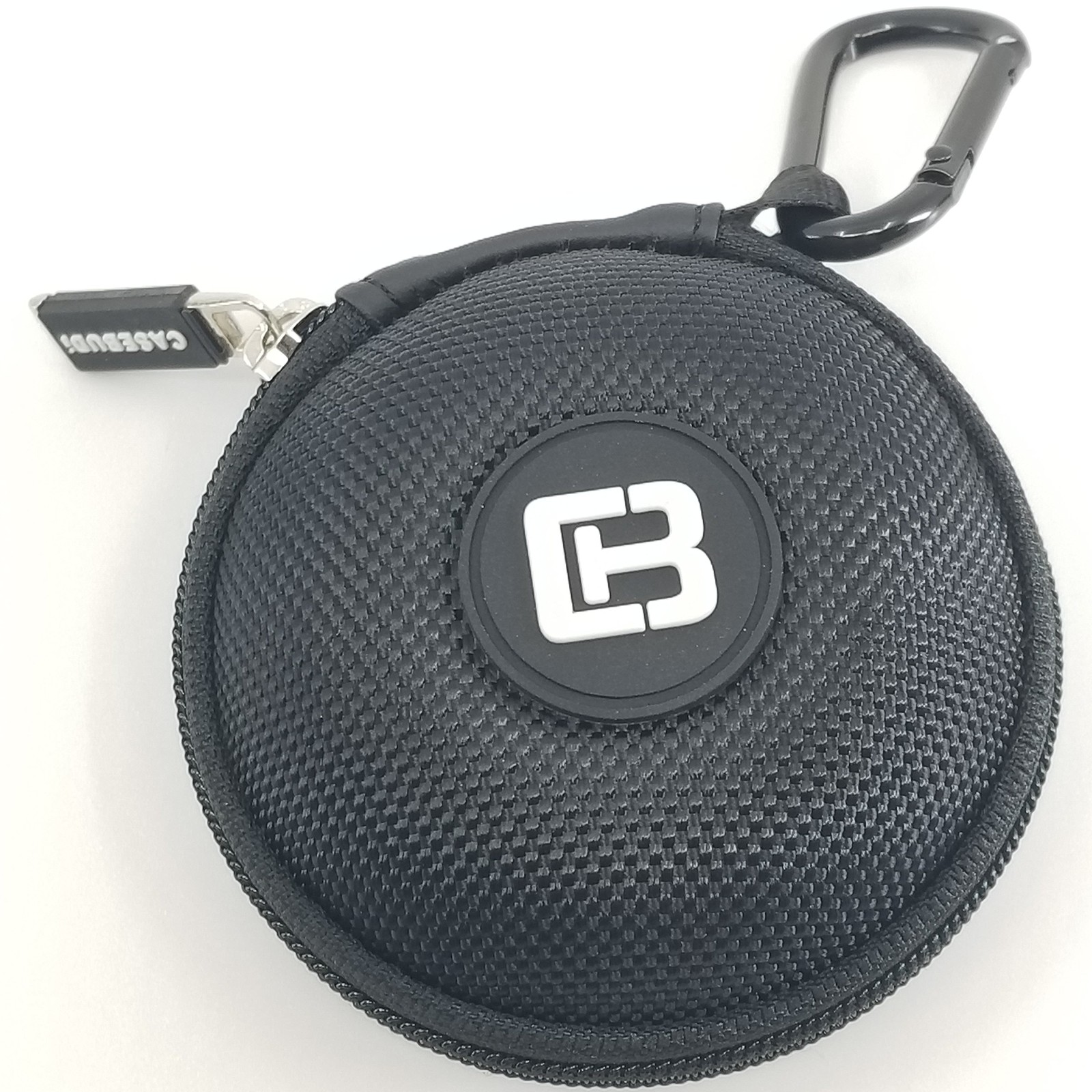 CASEBUDi Round Earbud and Phone Charger Storage Case with Carabiner | Black