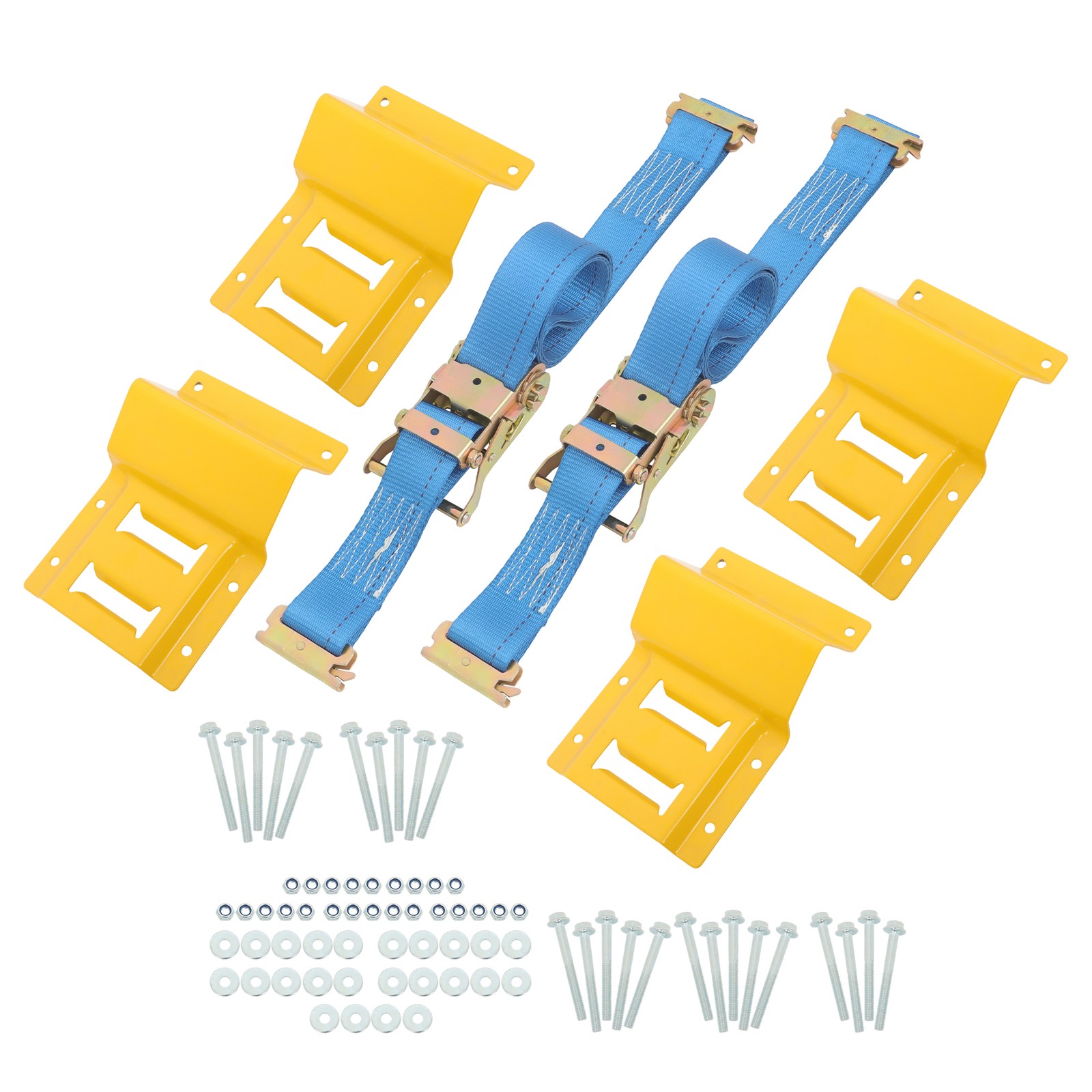 LABLT Secure Cargo E Track Wheel Chock System 7.5' Blue Ratchet Tie Down Straps