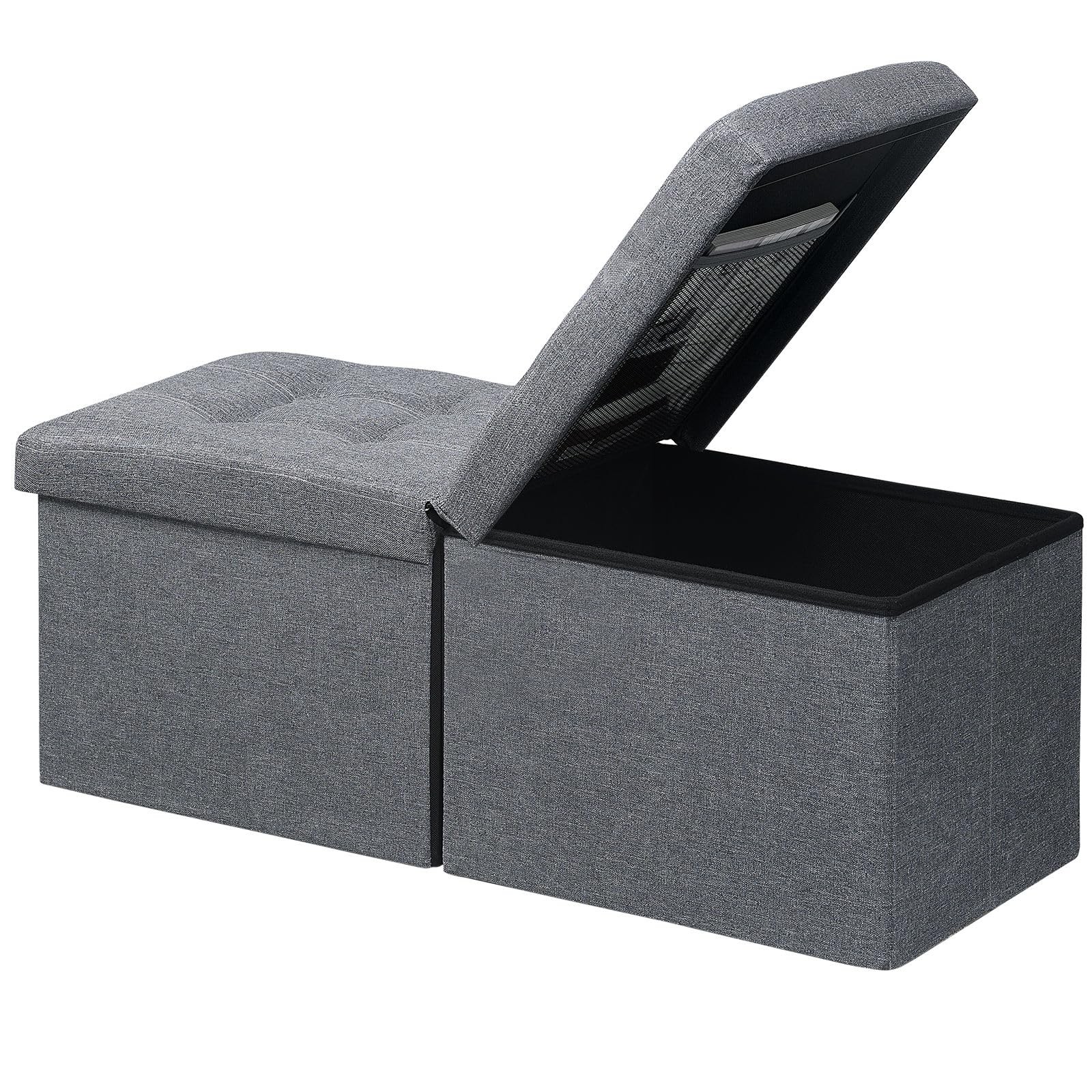 Storage Bench Folding Storage Ottoman Foot Rest Stool 34 Inch Grey Linen Footsto