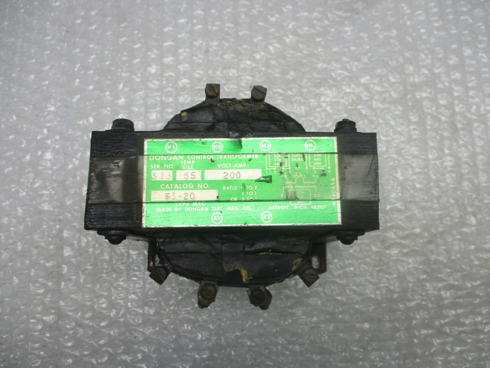 DONGAN CONTROL TRANSFORMER 53-20 TRANSFORMER (AS PICTURED) UNMP