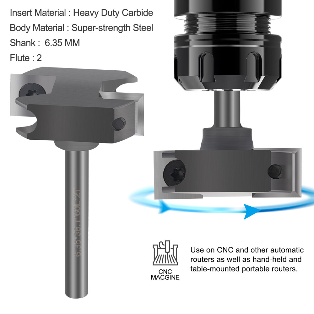 CNC Spoilboard Surfacing Router Bit 1/4 Shank 1-1/2'' Insert Wood Planer Bit