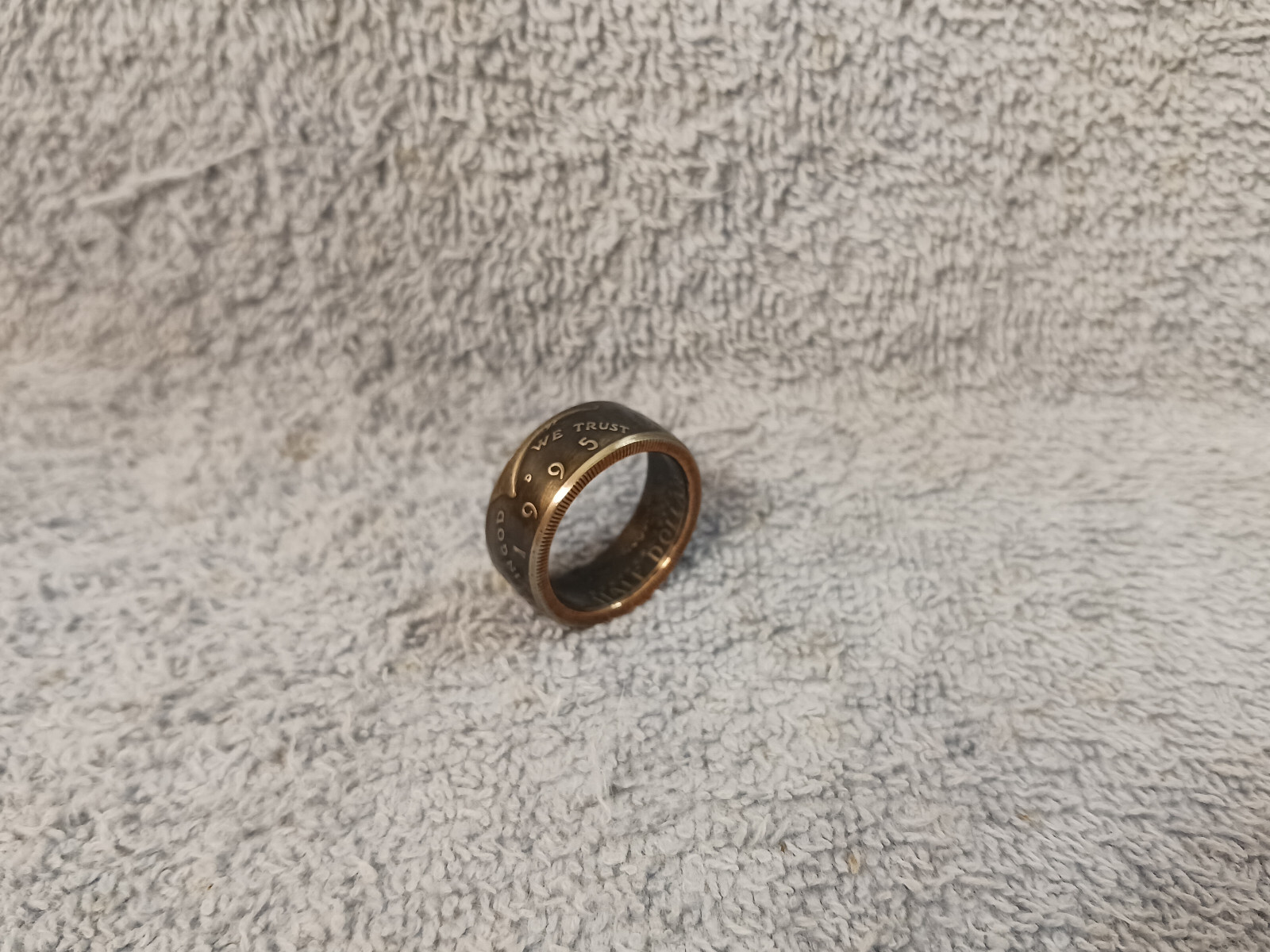 1995 Kennedy Half Dollars  size 10    coin ring  handmade mixed metals (C)