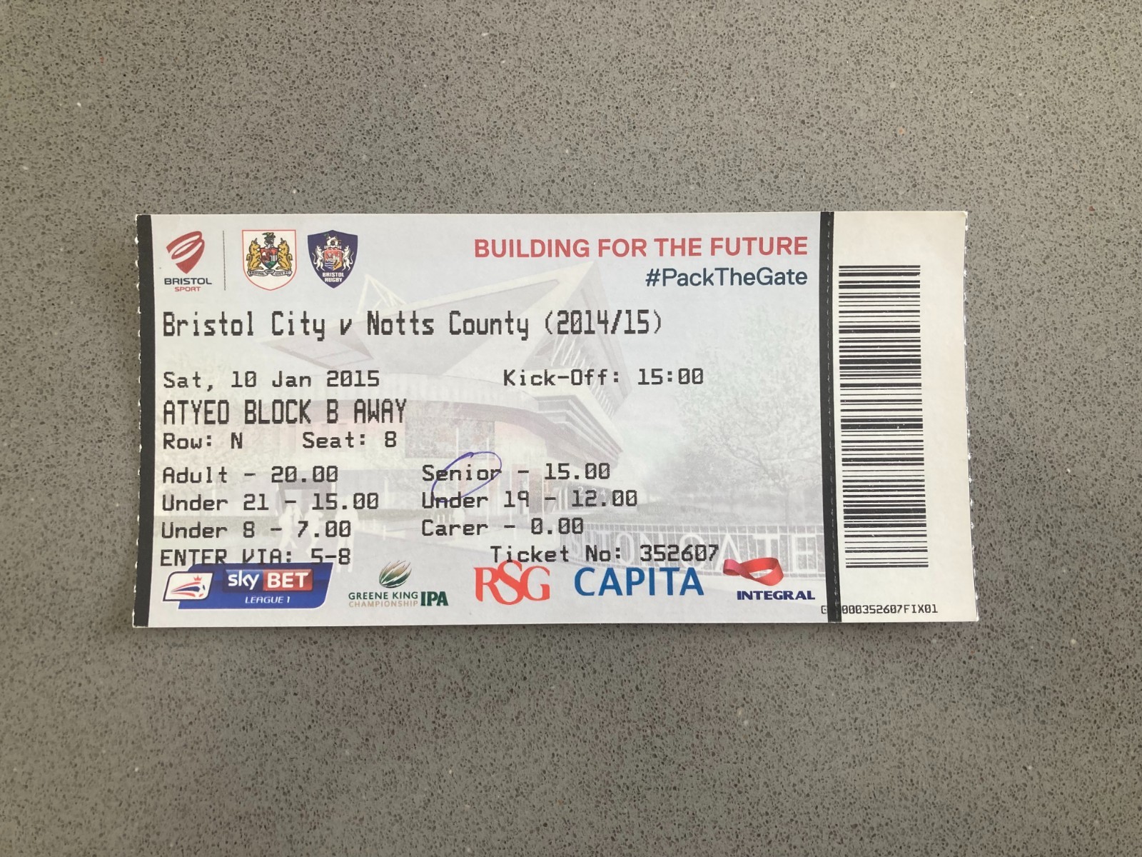 Bristol City v Notts County 2014-15 Match Ticket