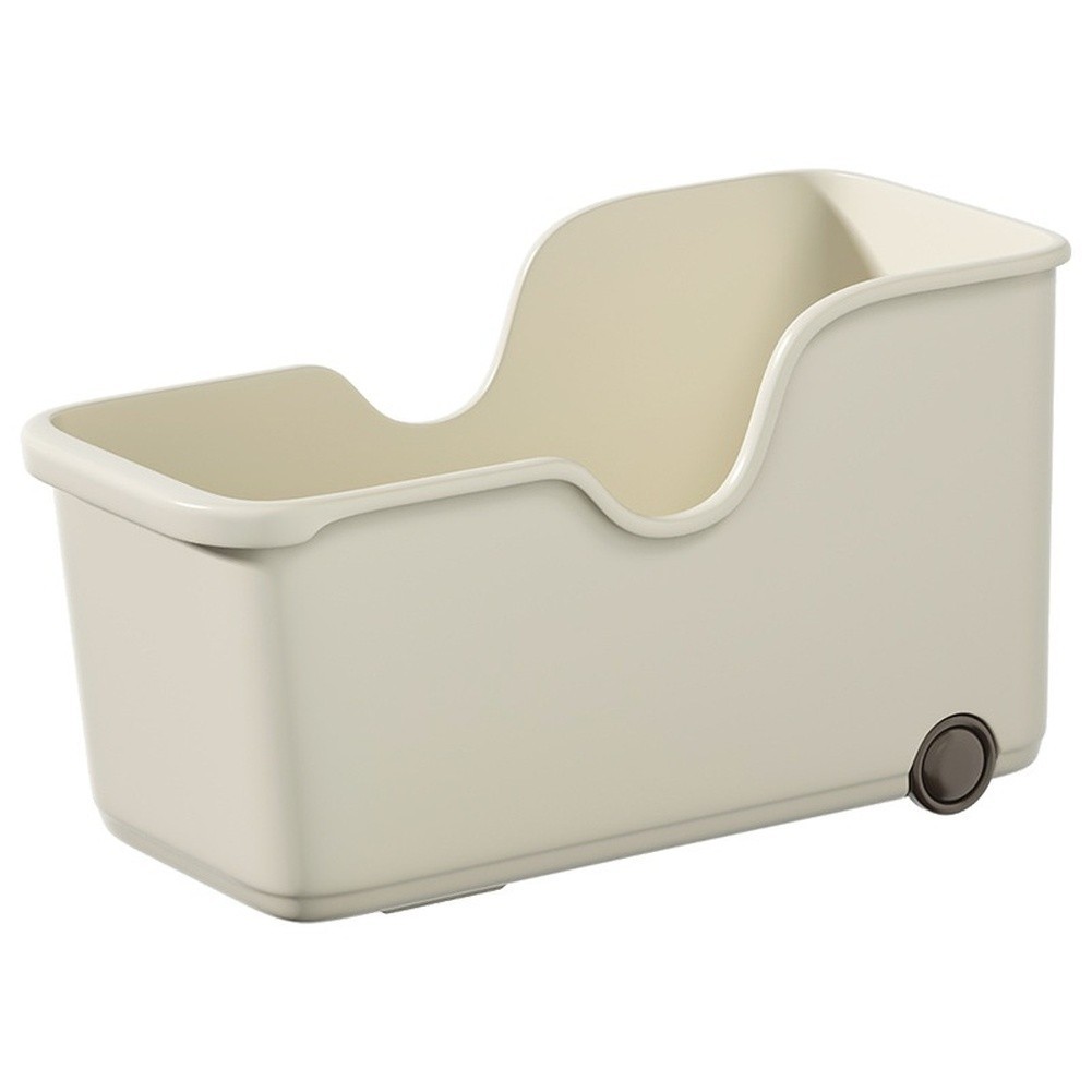 Wheel Mounted Kitchen Storage Box for Pots Lids Cabinet Organizer Beige