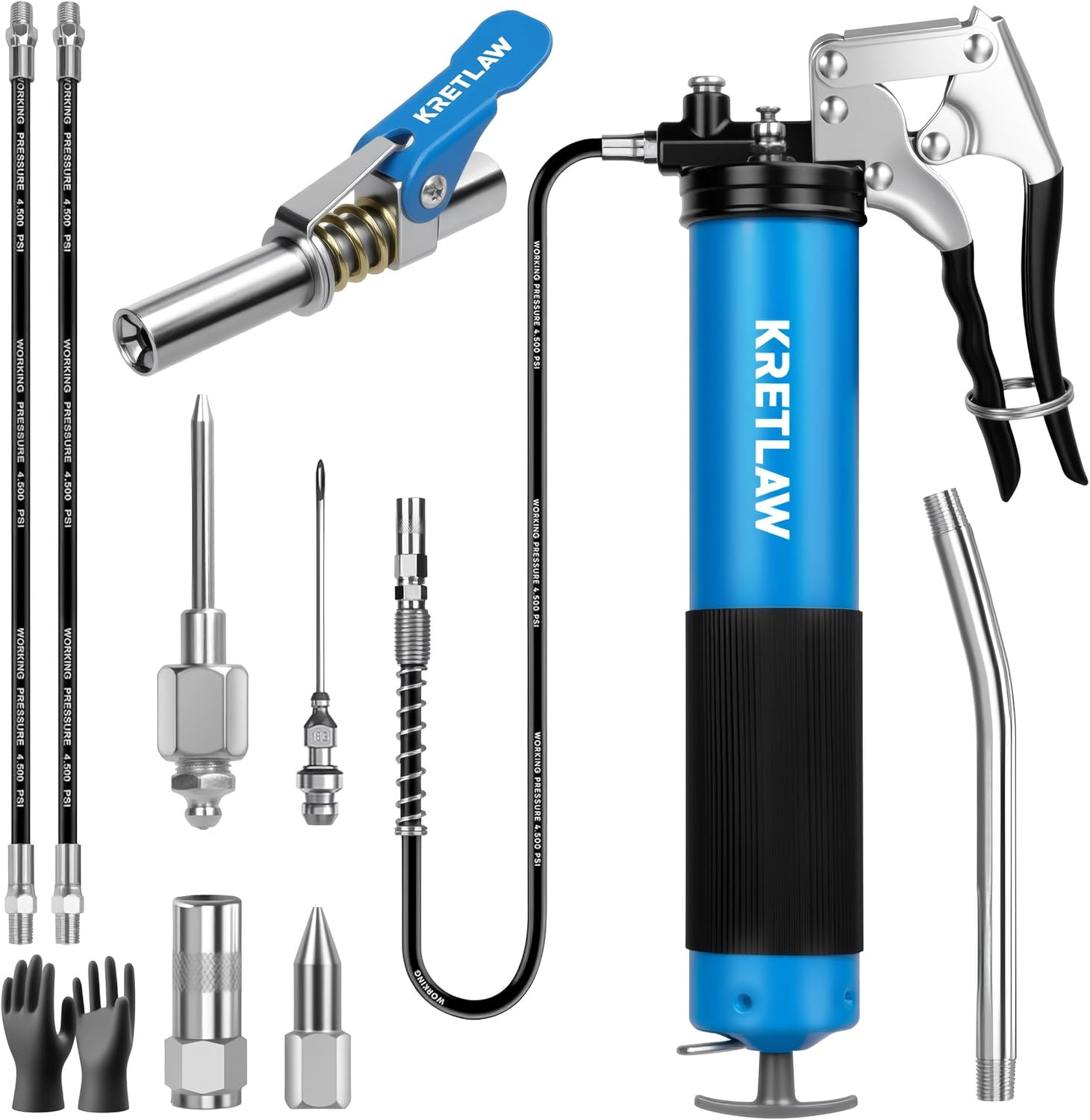 Grease Gun, 7000 PSI Heavy Duty Professional Pistol Grip Grease Gun Kit 14 OZ wi