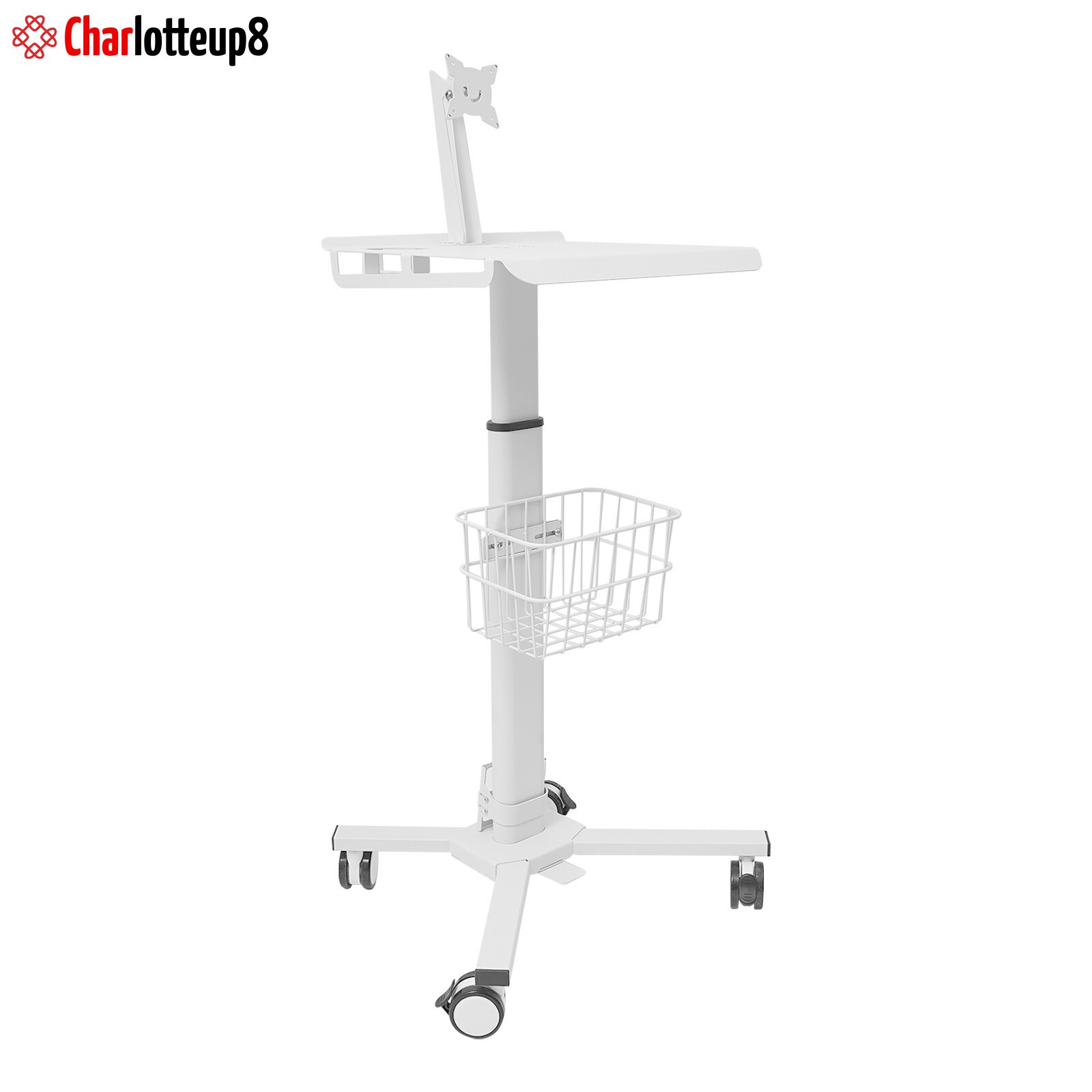Rolling Medical Cart Height Adjustable Mobile Medical Tablet Cart White