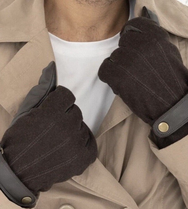 Isotoner $90 Men's SmarTouch Flannel & Leather Brown Lined Gloves Sz: XL
