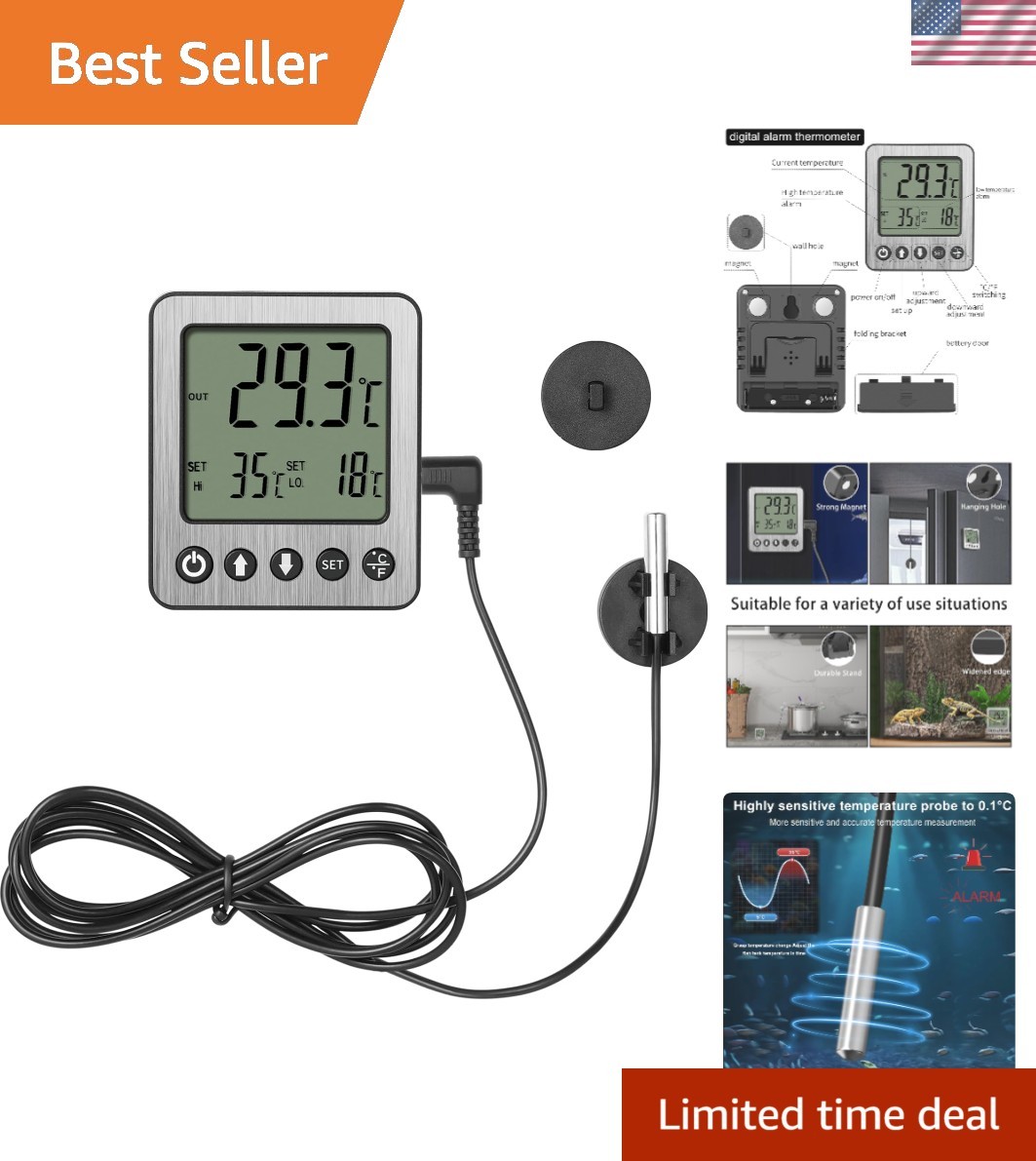 Digital Refrigerator Thermometer Freezer Alarm Extra Sensor Indoor Outdoor