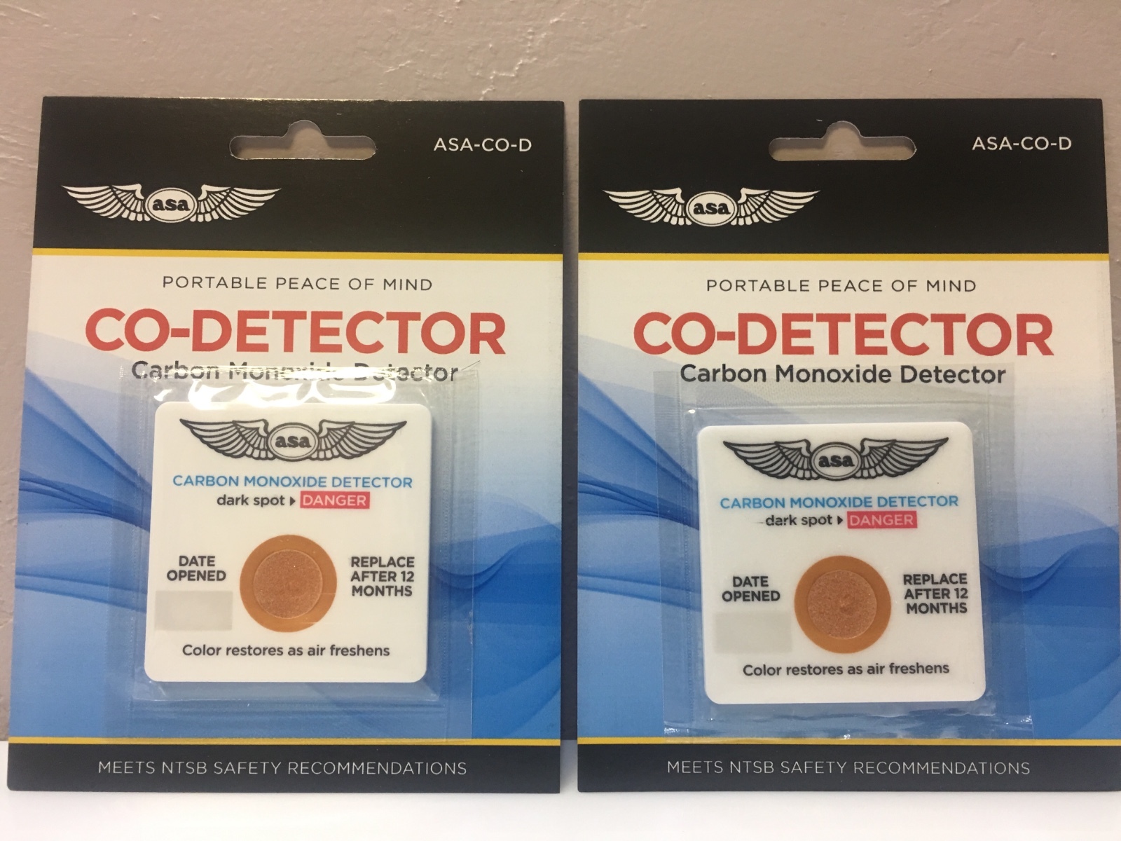 ASA CO CARBON MONOXIDE DETECTORS 2 Pack Use on Planes, Campers Etc. p/n ASA-COD