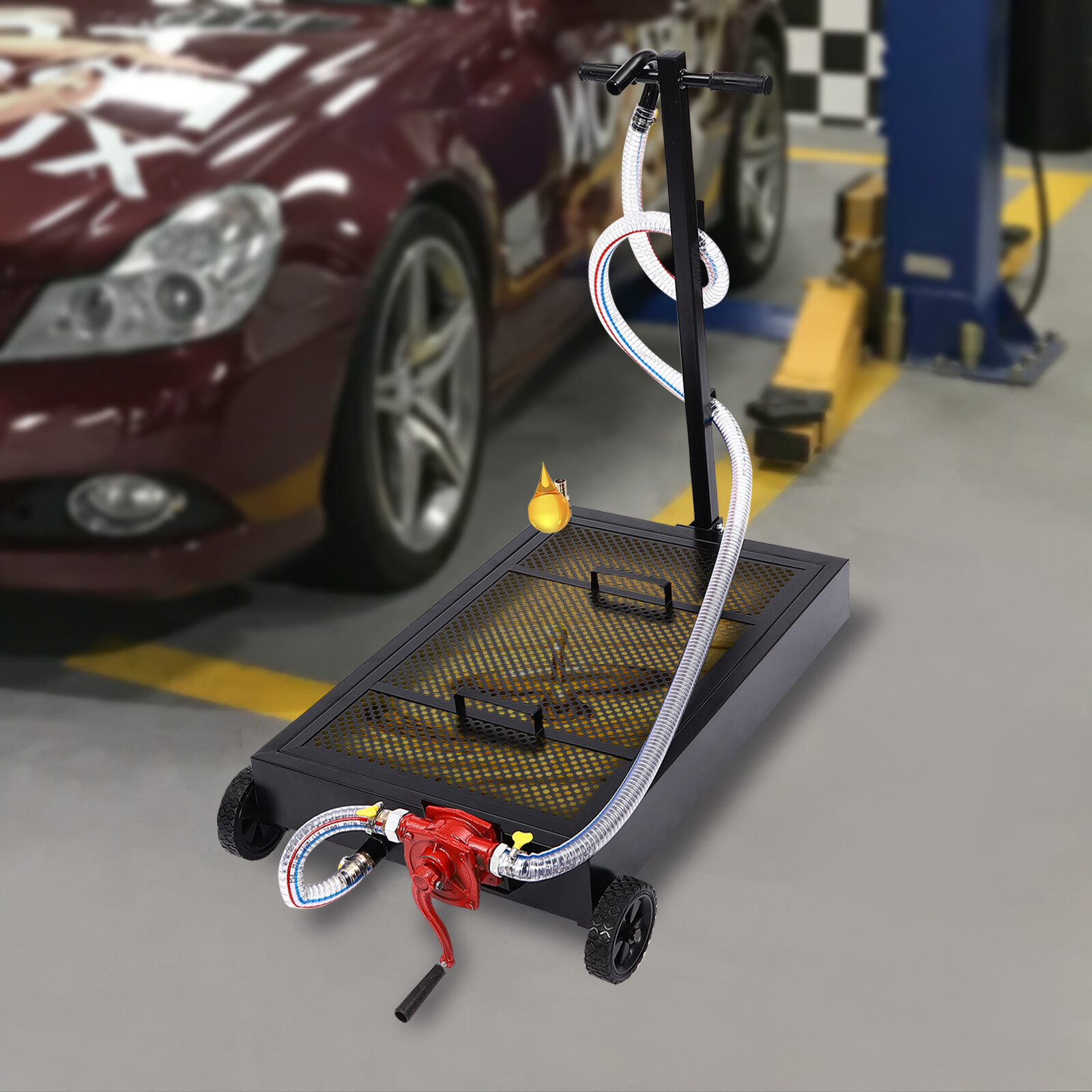 Oil Drain Pan 15 Gallon Oil Drain Tank Oil Change Pan with Manual Rotary Pump