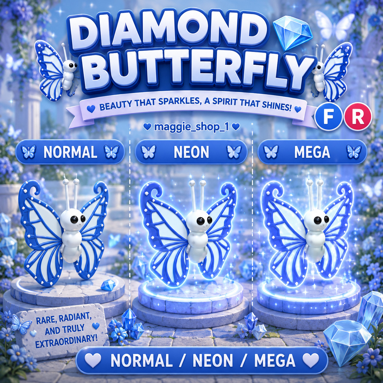 Diamond Butterfly FR Normal/Neon /Mega ✨ Adopt From Me Today ✨ Top Picks