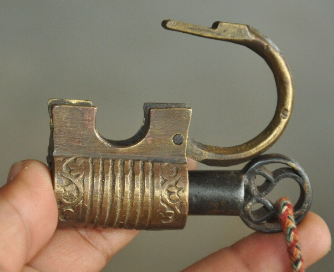 4 Pc Vintage Brass & Iron Handcrafted Different Small Unique Screw Padlocks