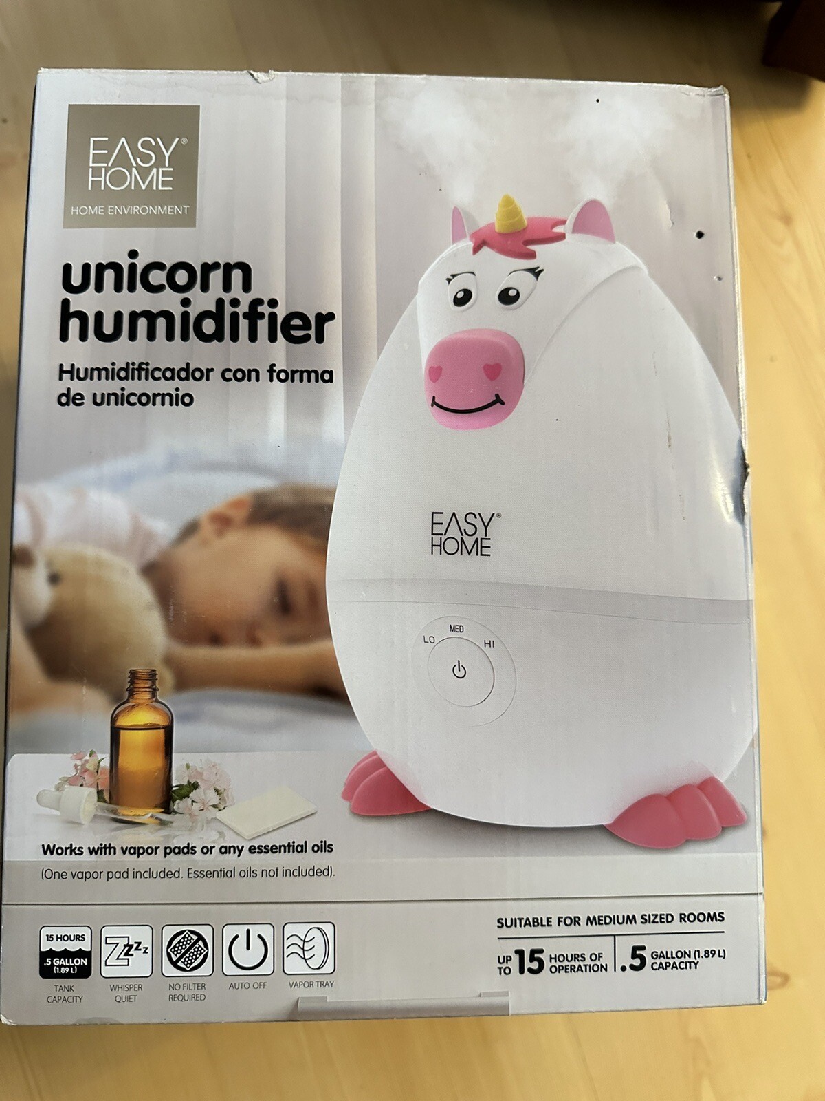 EASY HOME  Unicorn Humidifier for Kids Room White/Pink Light Changes Color