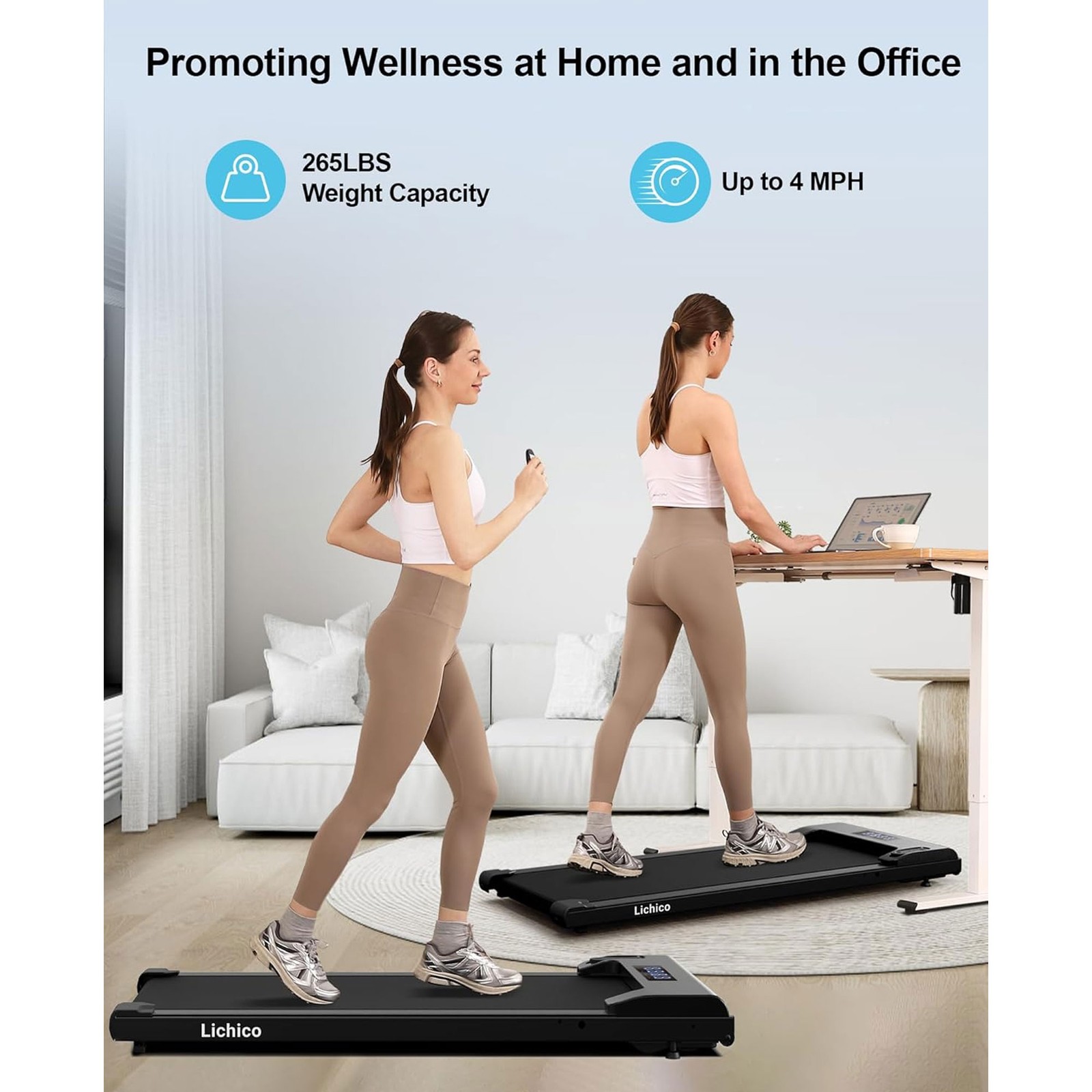 Lichico Walking Pad Treadmill, Portable Exercise Machine with Remote (Open Box)