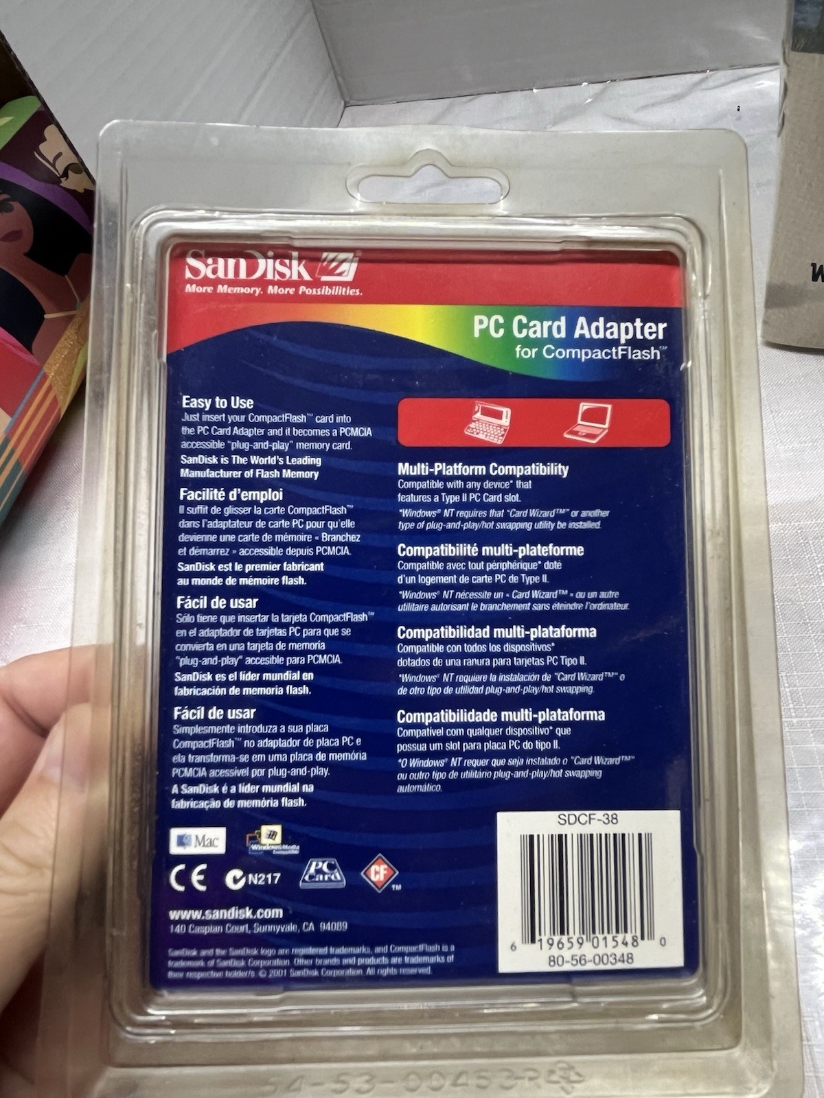 SanDisk PC Card Adapter for CompactFlash SDCF-38 PCMCIA Memory Card Reader NEW
