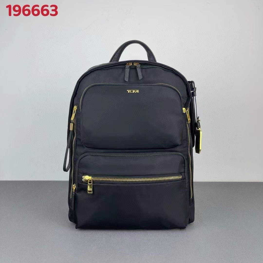 TUMI 196663 Montana Black Nylon & Leather Backpack Gold Zip Travel Bag New