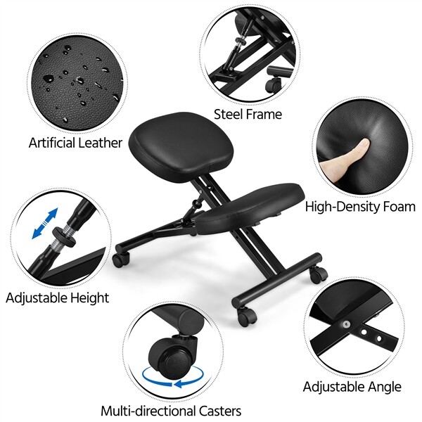 Ergonomic Kneeling Chair Adjustable Posture Chair Stool with Angled Seat Black