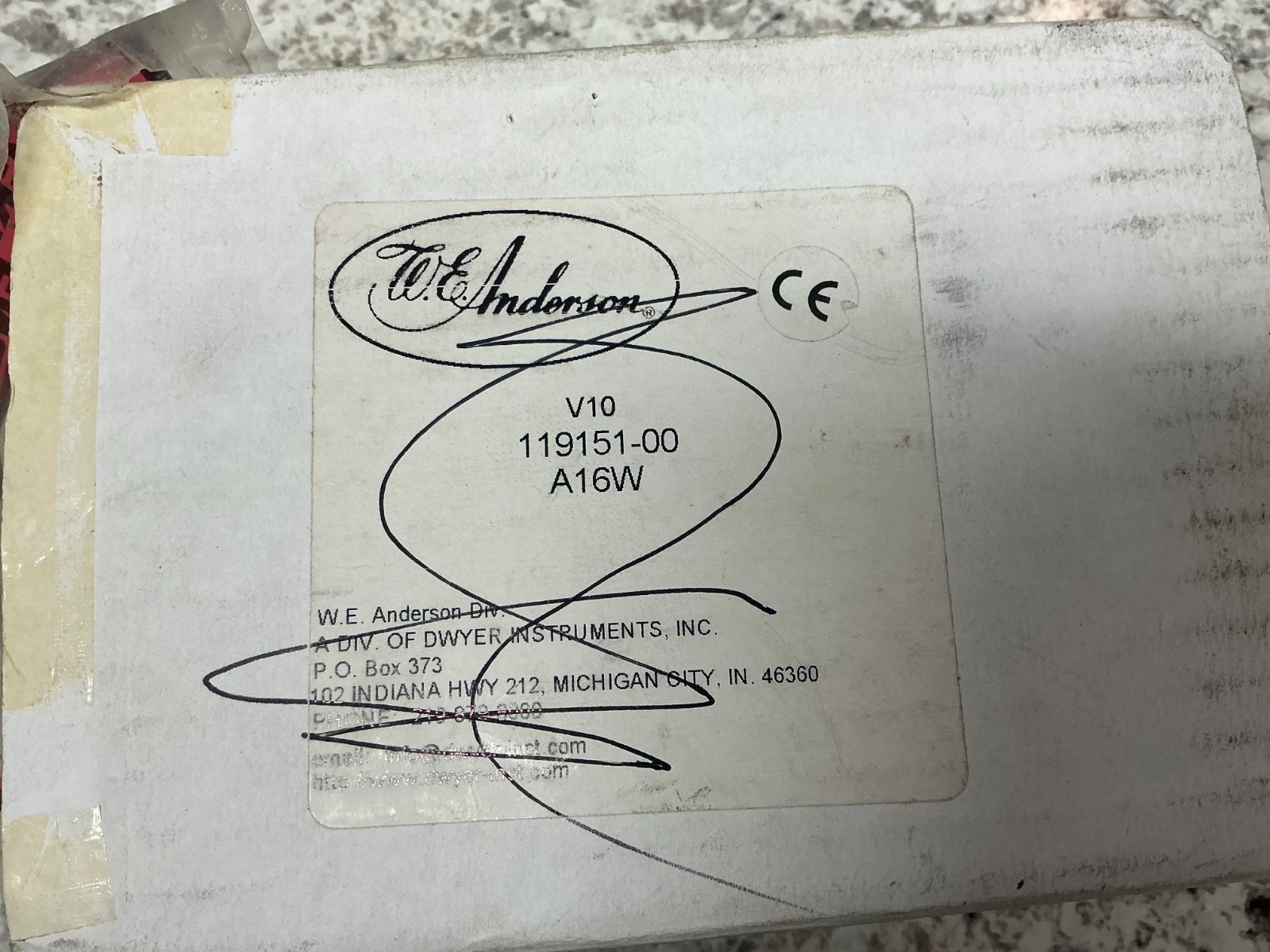 *FREE SHIP* W.E. ANDERSON MODEL V-10, 119151-00, A16W, MINI-SIZE FLOW SWITCH