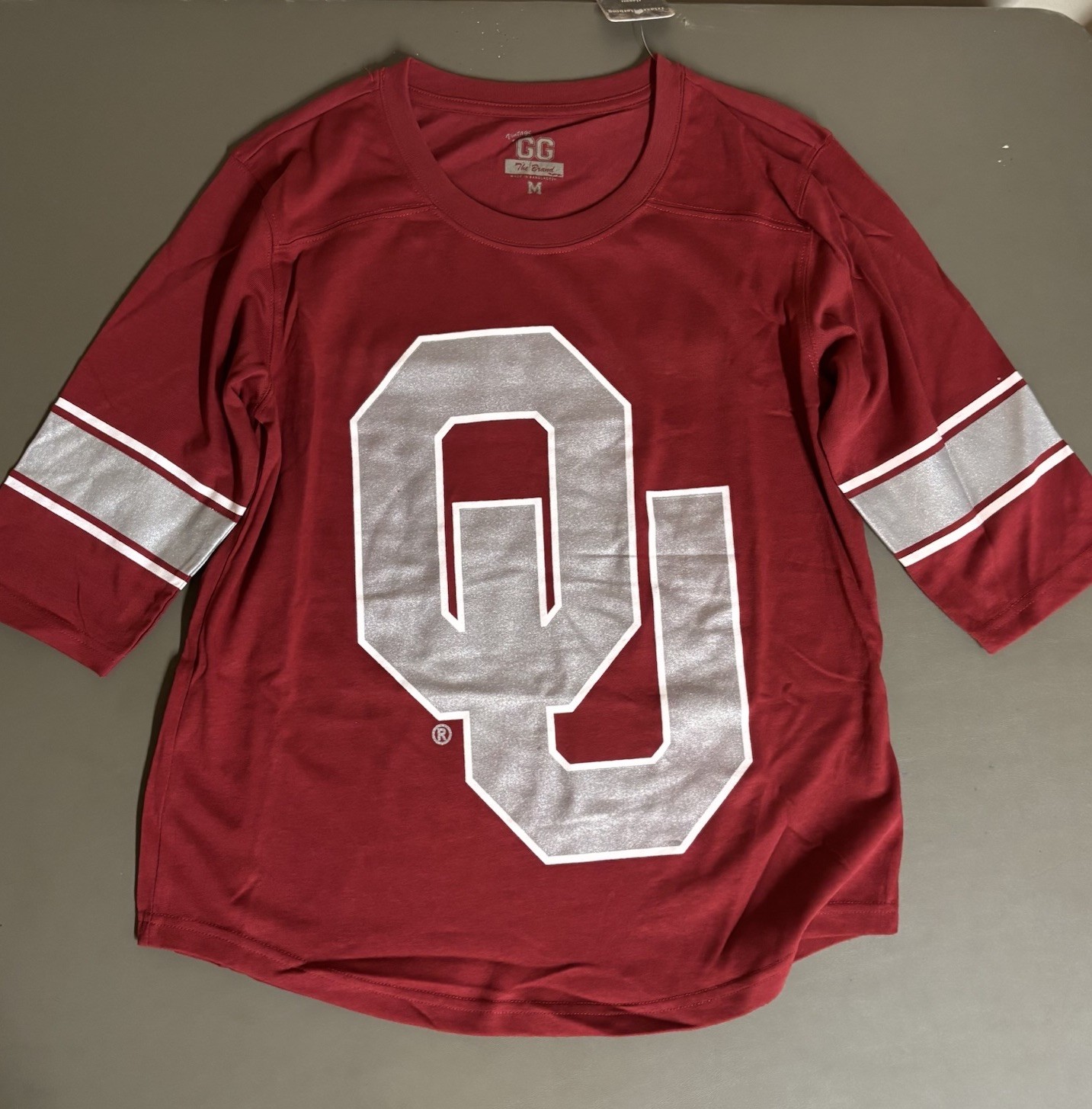 Oklahoma University OU Sleeve T-Shirt GG Vintage Tee Boomer Sooner S M L NEW!!