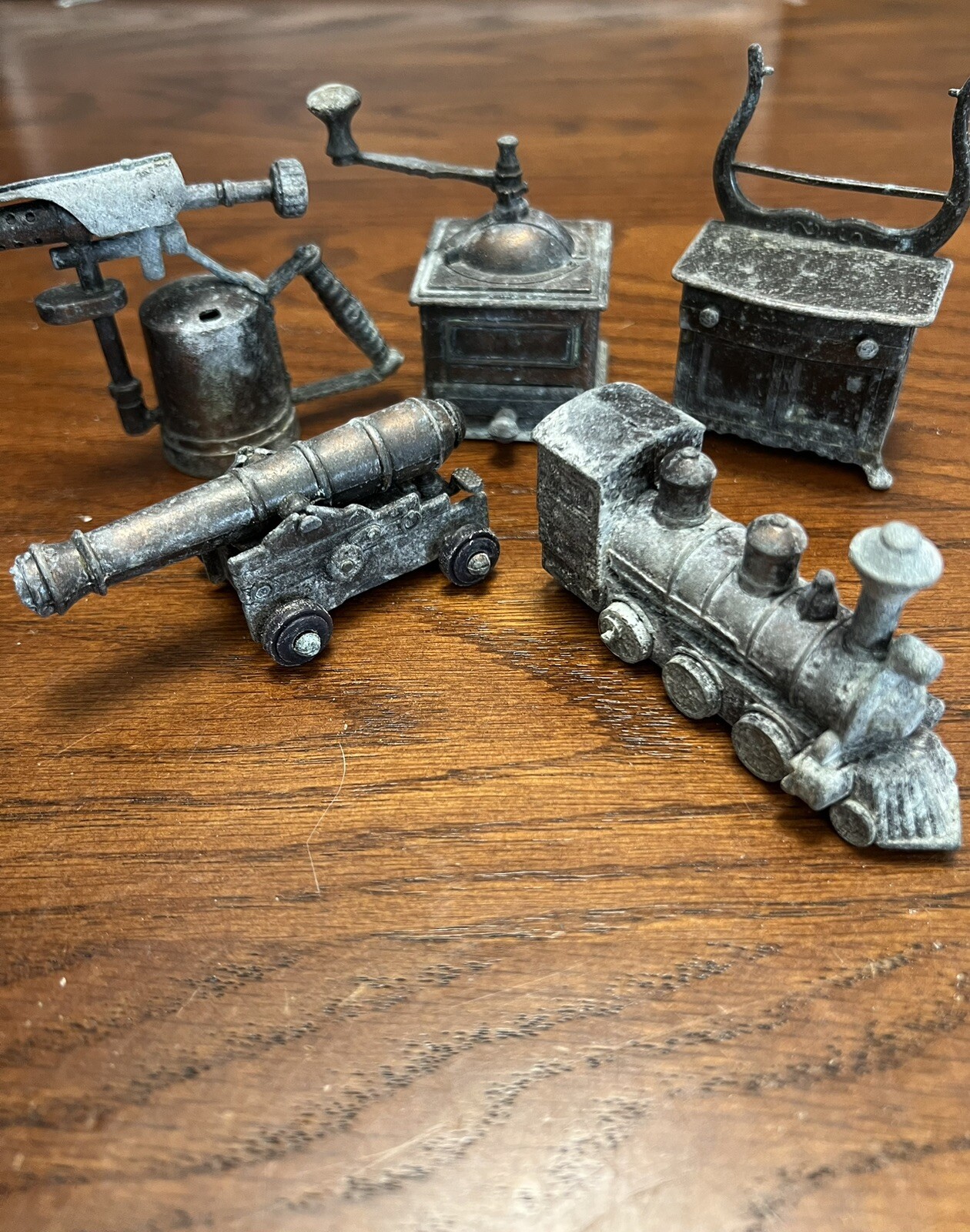 Vintage Die Cast Pencil Sharpeners Lot Of 5 Metal Miniature Cannon Train