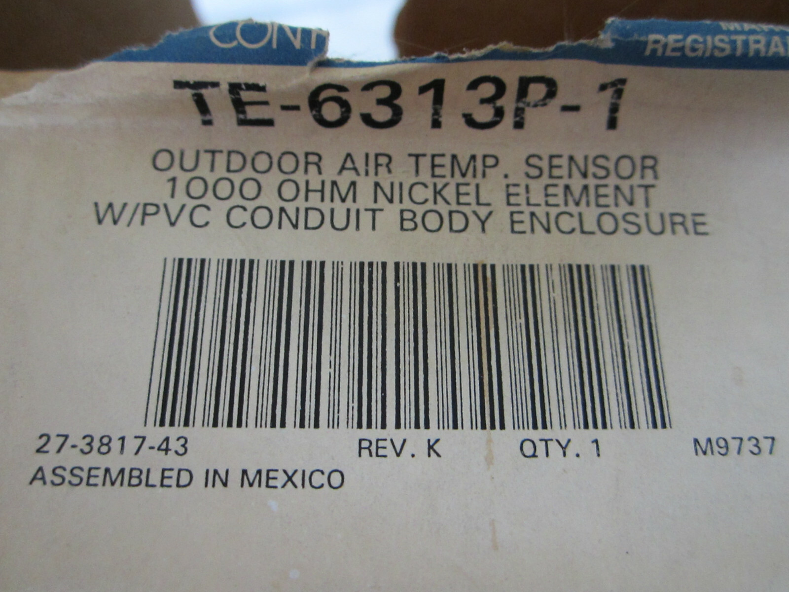 JOHNSON CONTROLS TE 6313P-1 OUTDOOR AIR TEMPERATURE SENSOR