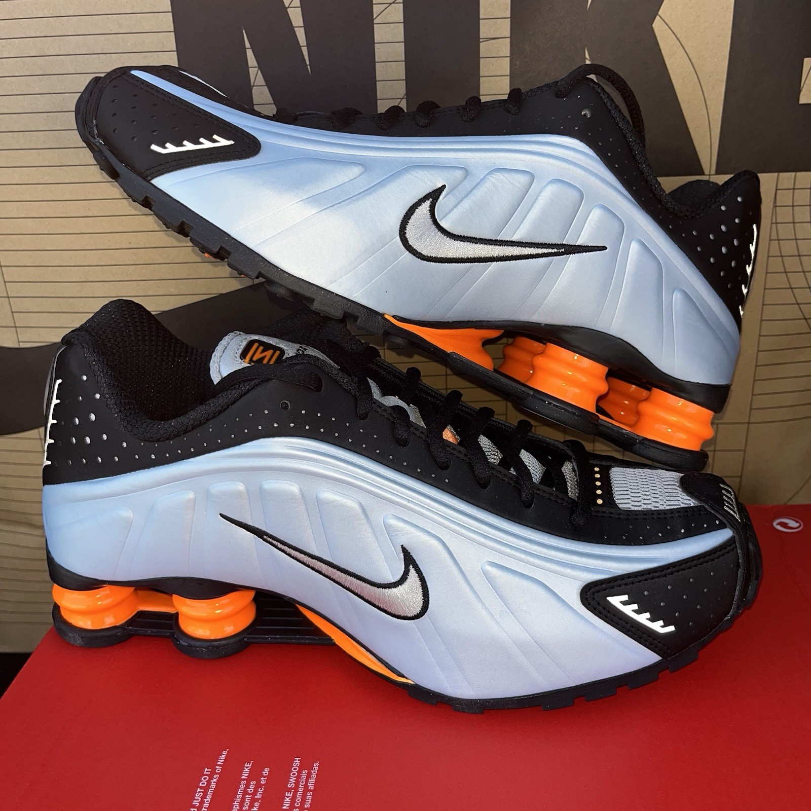 NEW Nike Shox R4 NBY Blue Tint Orange Metallic Silver AR3565-401 Women Size 6
