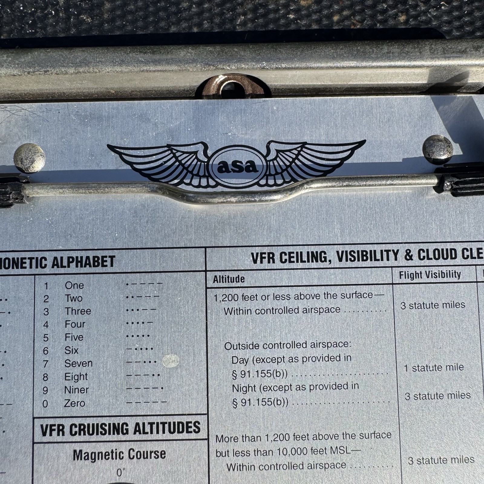 ASA Brushed Aluminum VFR Pilot Cockpit Kneeboard