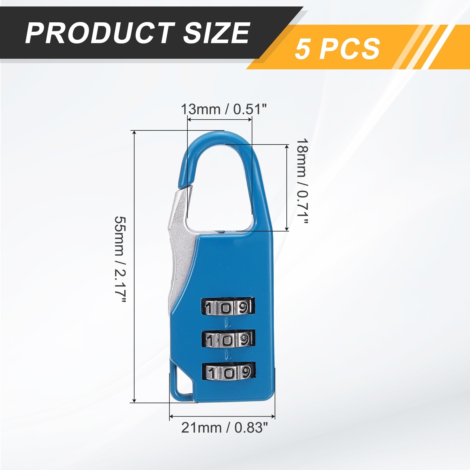 5Pcs Resettable 3 Digit Combination Lock Code Padlock, Sapphire (55 x 21mm)