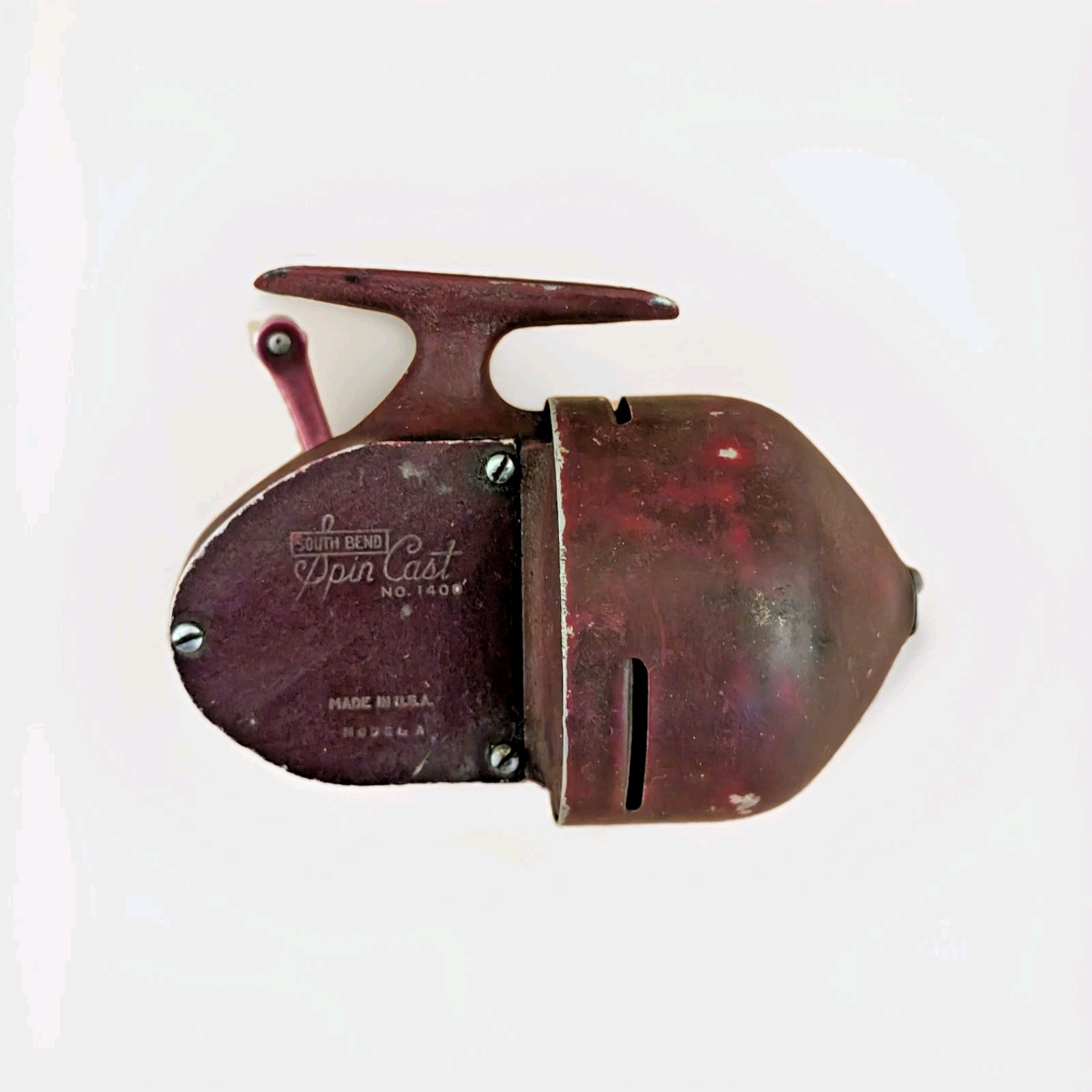 Vintage South Bend Spin Cast 1400 Model A Fishing Reel - USA - Burgundy Red
