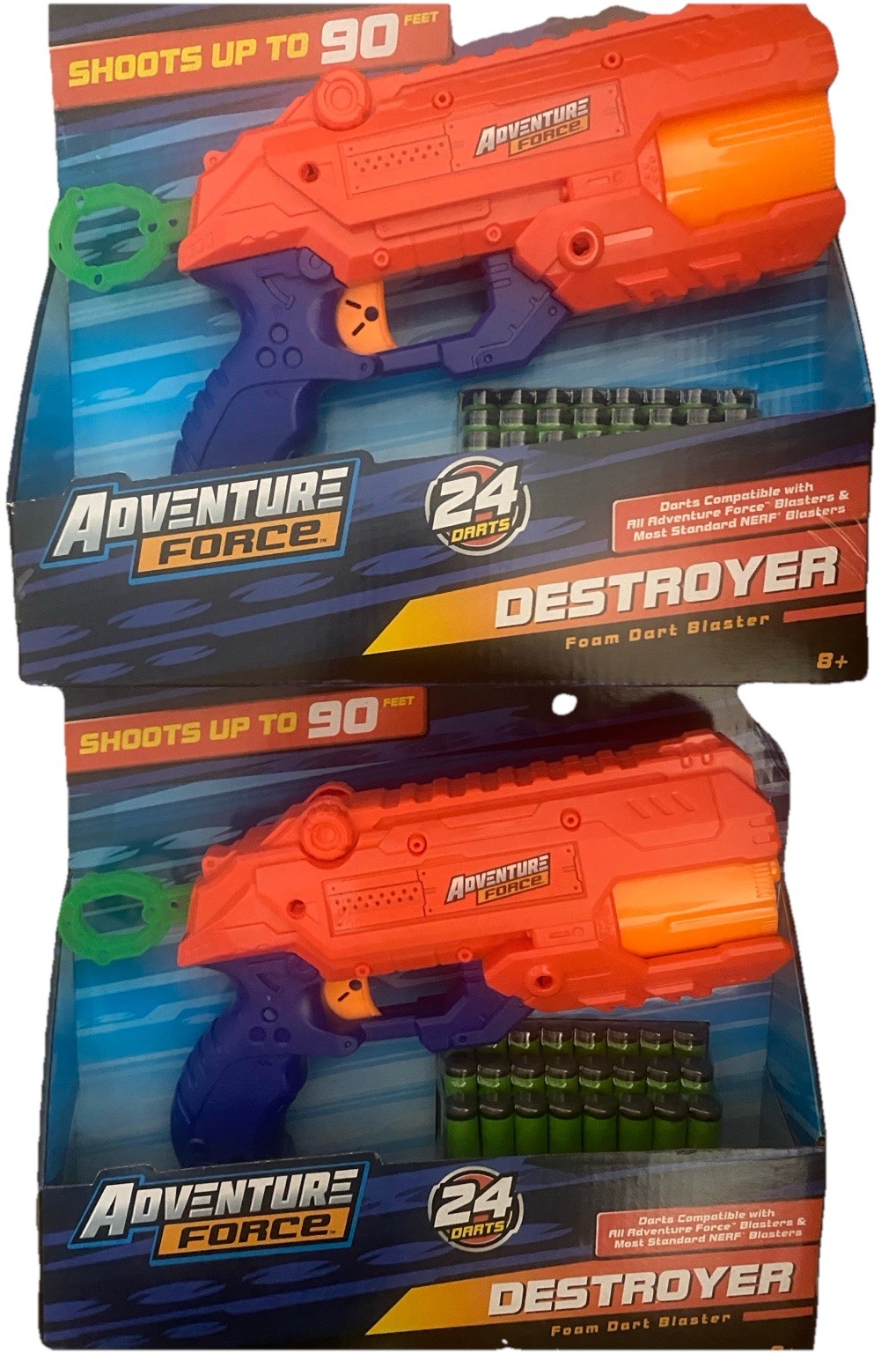(2) TWO Adventure Force 90' Range Destroyer Blaster with 24 Foam Darts
