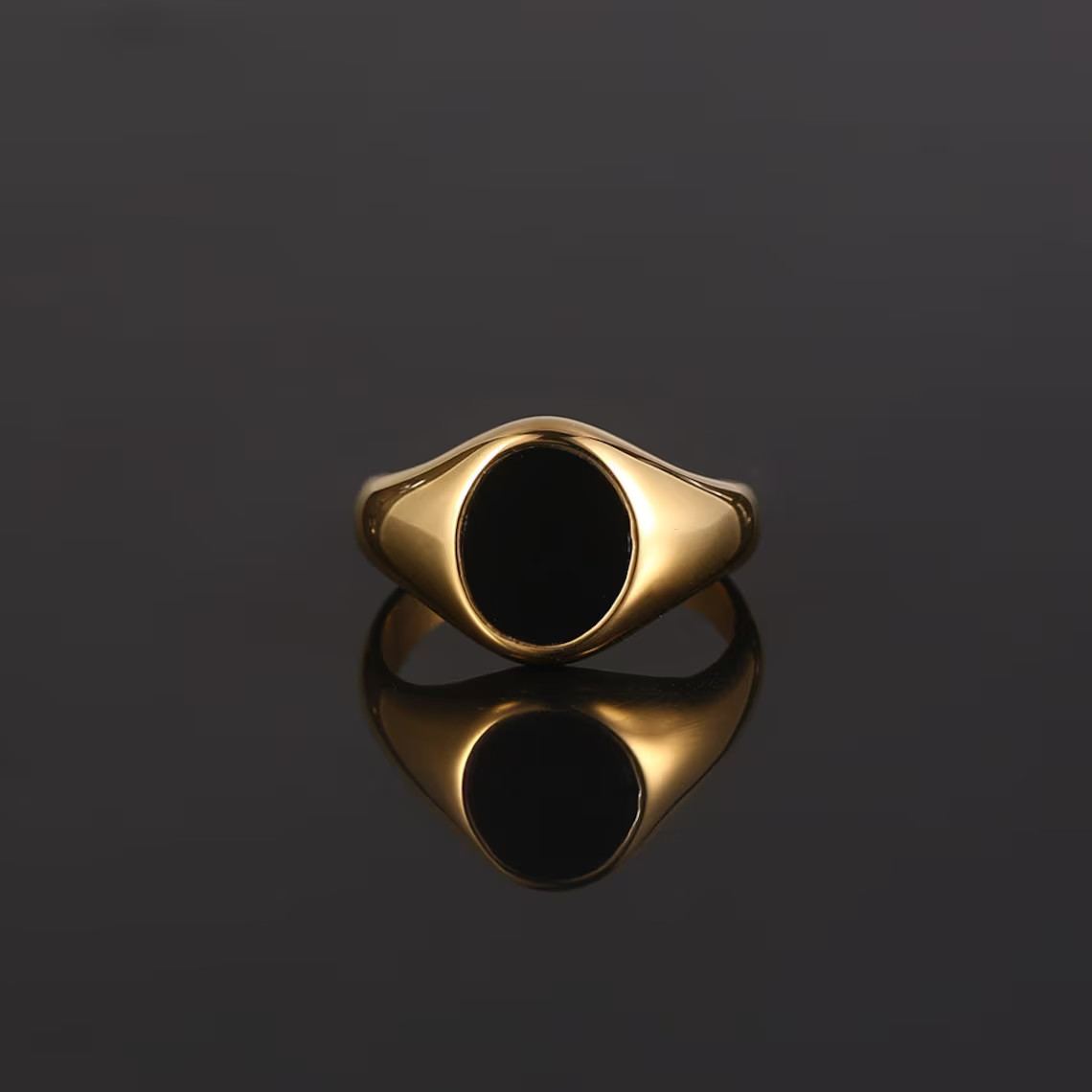 Men's Ring Black Onyx Gemstone Gold Plated 925 Solid Sterling Silver Signet Ring
