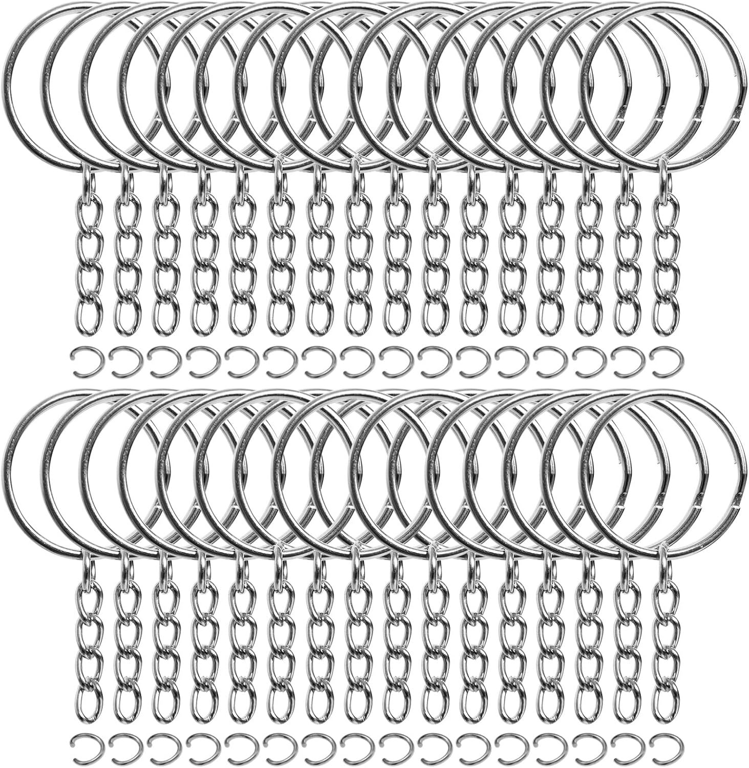 50PCS Bulk Keychains Set, Split Keychains Rings with Chain 1 inch