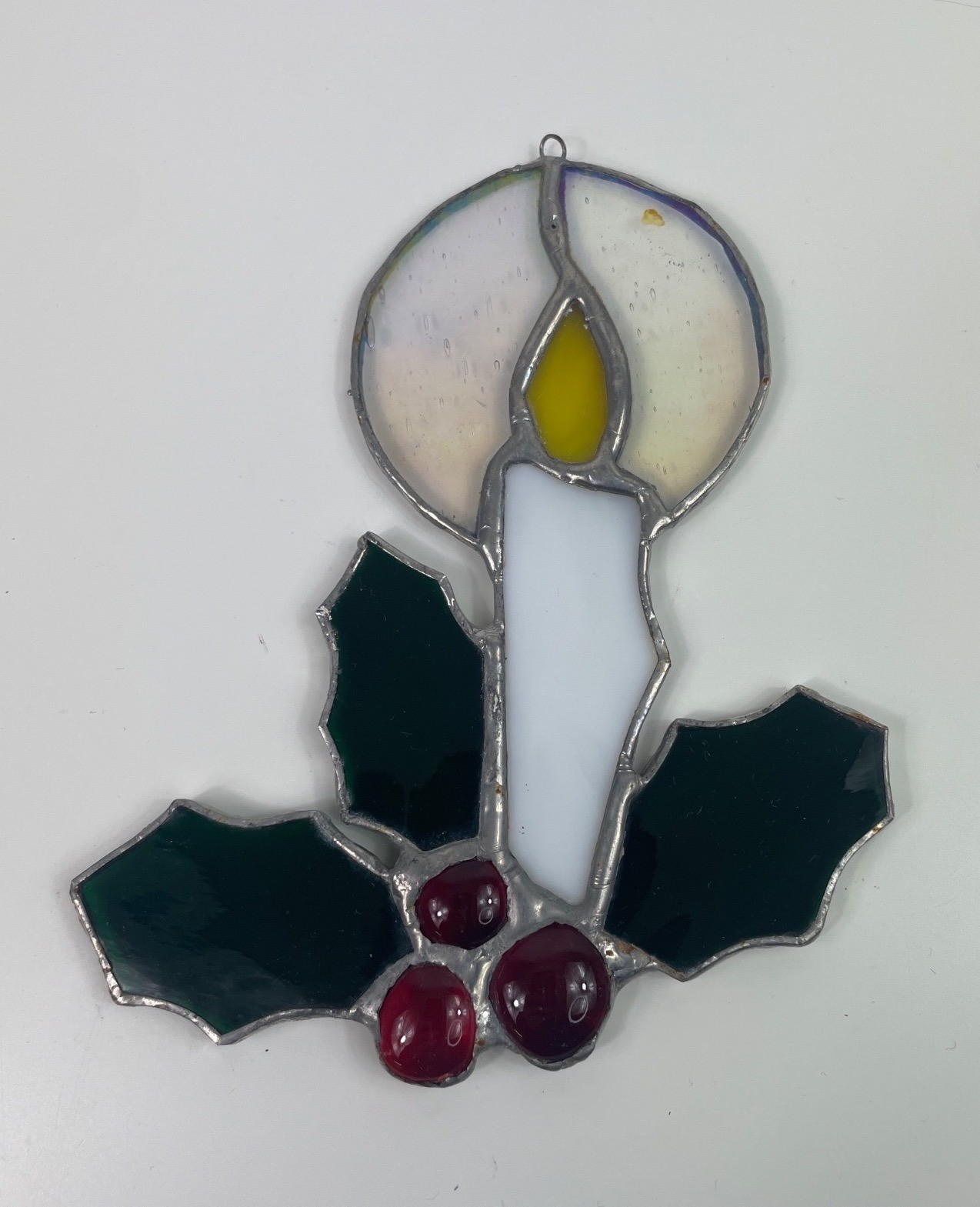 Christmas Stained Glass Suncatcher Candle & Holly With Berries