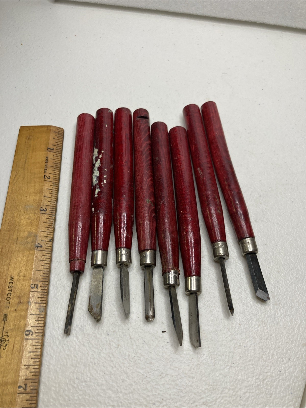 Small Red Handled Carving Tools. Lot Of 8. Made In Japan. - I