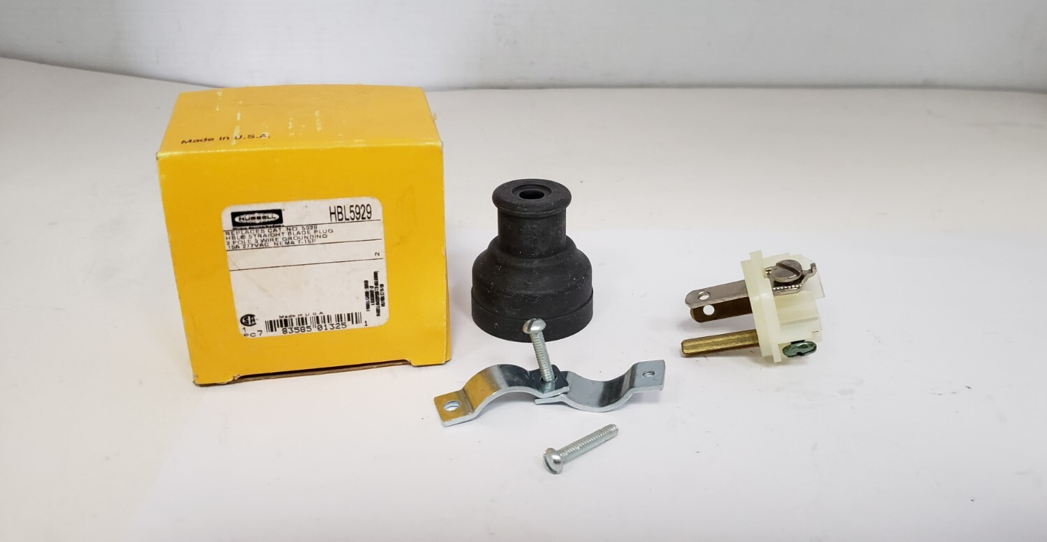 HUBBELL HBL5929 STRAIGHT BLADE PLUG, 2P 3W GROUNDING, 15A 277VAC NEMA 7-15P, NIB