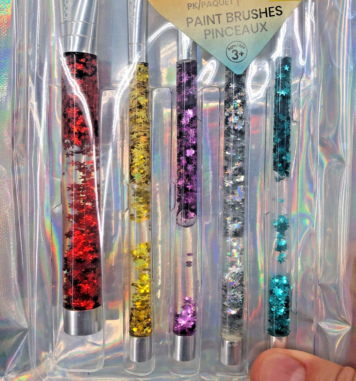 Yoobi Paint Brush Set with Liquid Glitter Handles for Watercolor Tempera Acrylic
