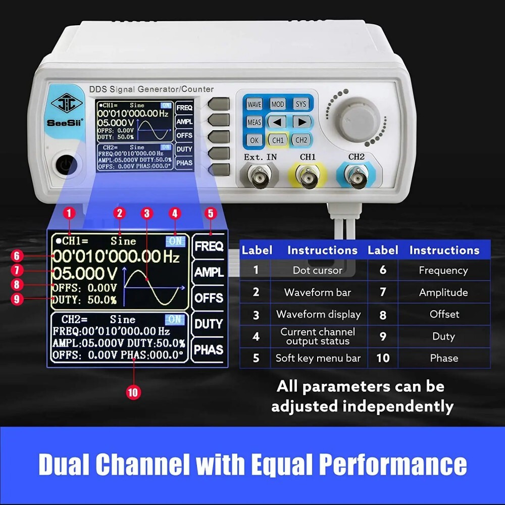 60MHz 200MSa/s Dual-Channel Arbitray Waveform Function Generator Frequency Meter