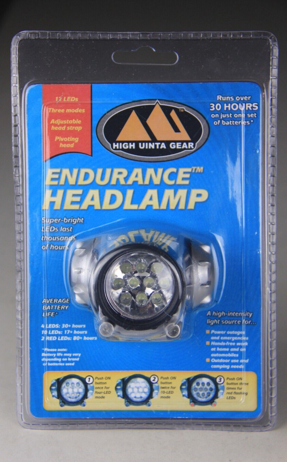 High Uinta Gear Endurance Headlamp 12 LED, Three Modes, Adjustable Head Strap