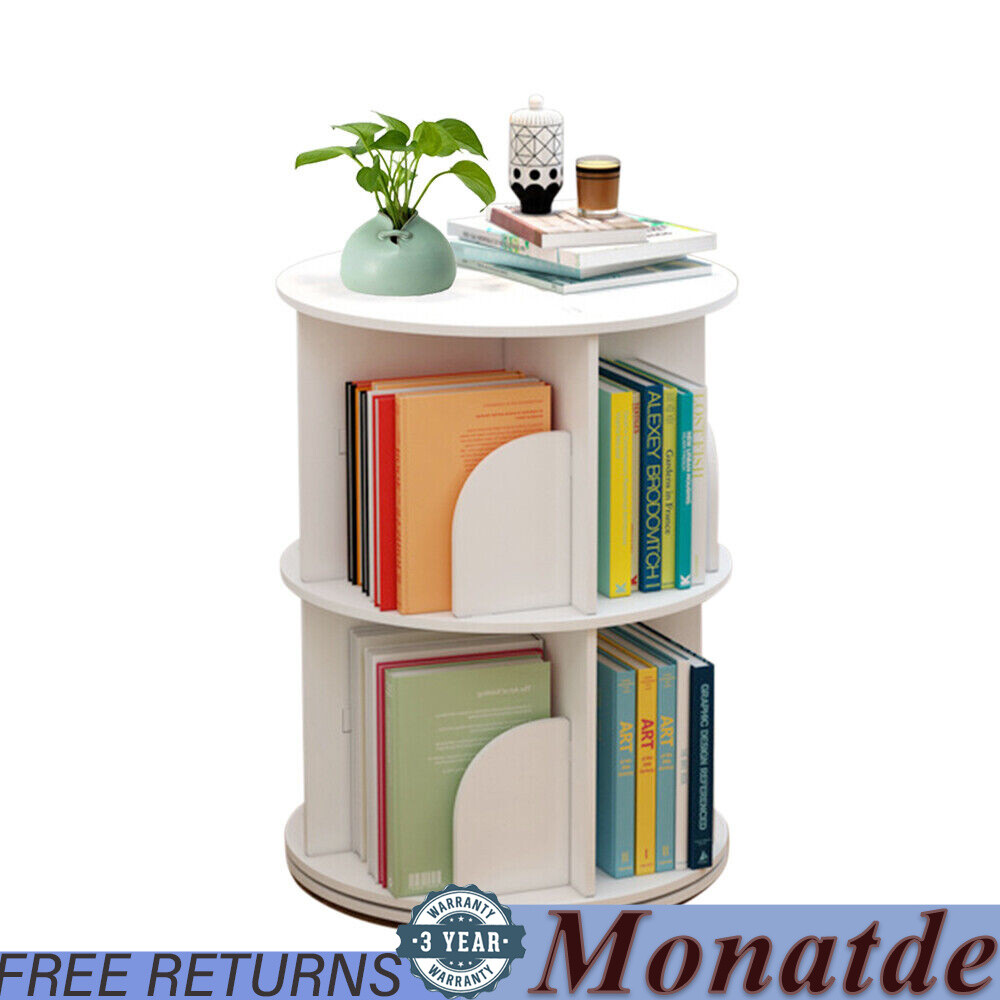 360° 2-Layer Rotating Bookshelf Bookcase,Freestanding Storage Shelf Display Rack