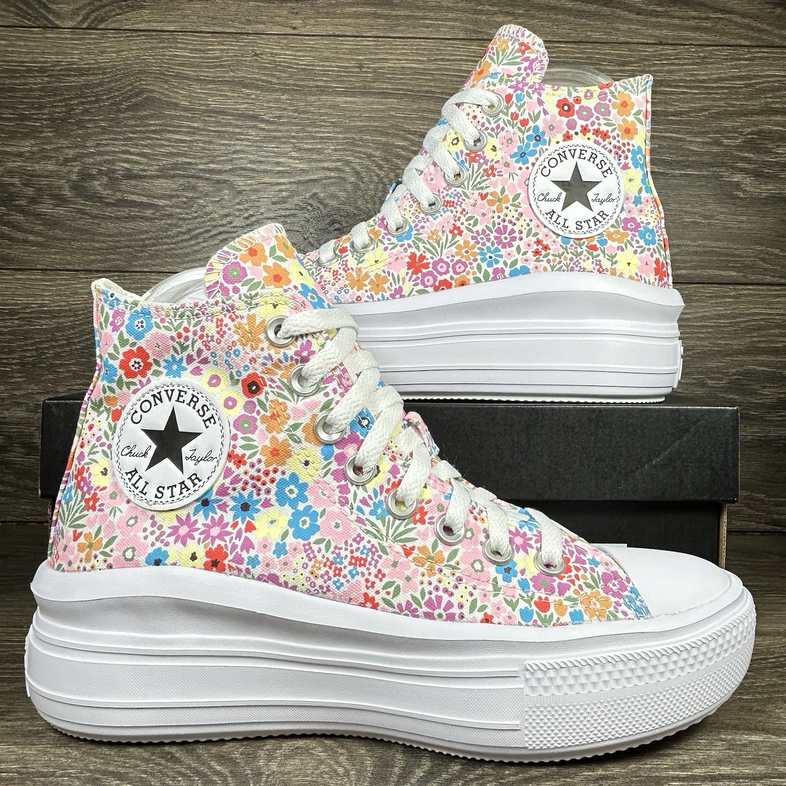 Converse Womens Chuck Taylor All Star Move Hi Platform White Floral Sneakers New