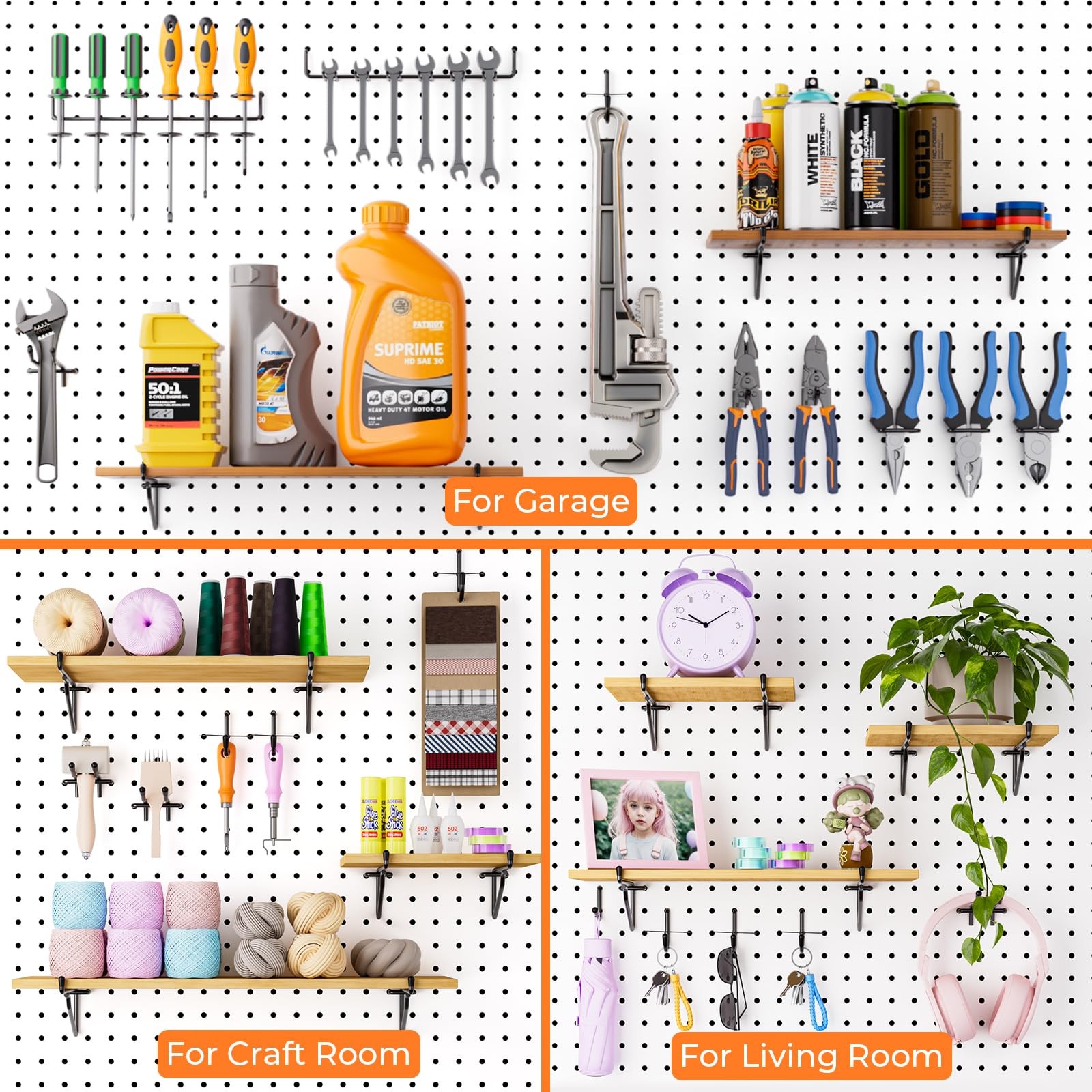 8 Pack 8" Pegboard Shelf Hooks, 1/4" Peg Board Organizer Accessory