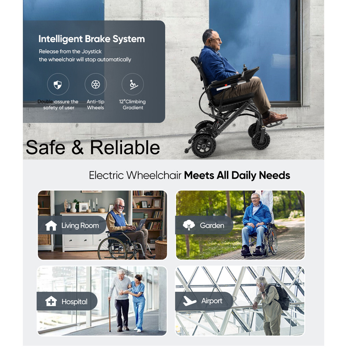 Used Foldable Electric Wheelchairs Intelligent Lightweight For Airline