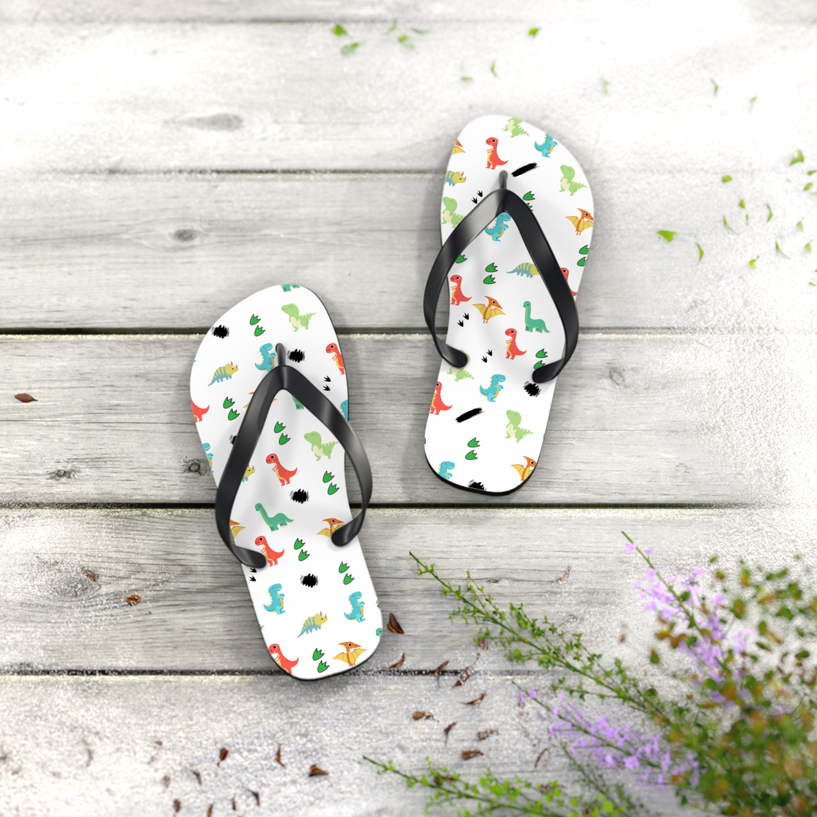 Dinosaur pattern Flip Flops Dino summer