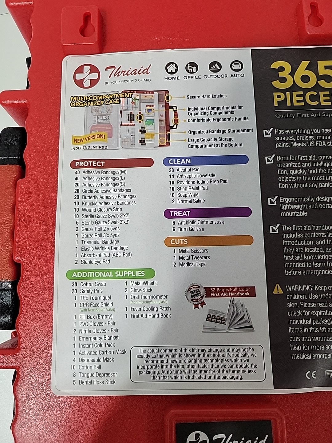 365 Piece First Aid Kit, Multi Compartment Durable Hard Case